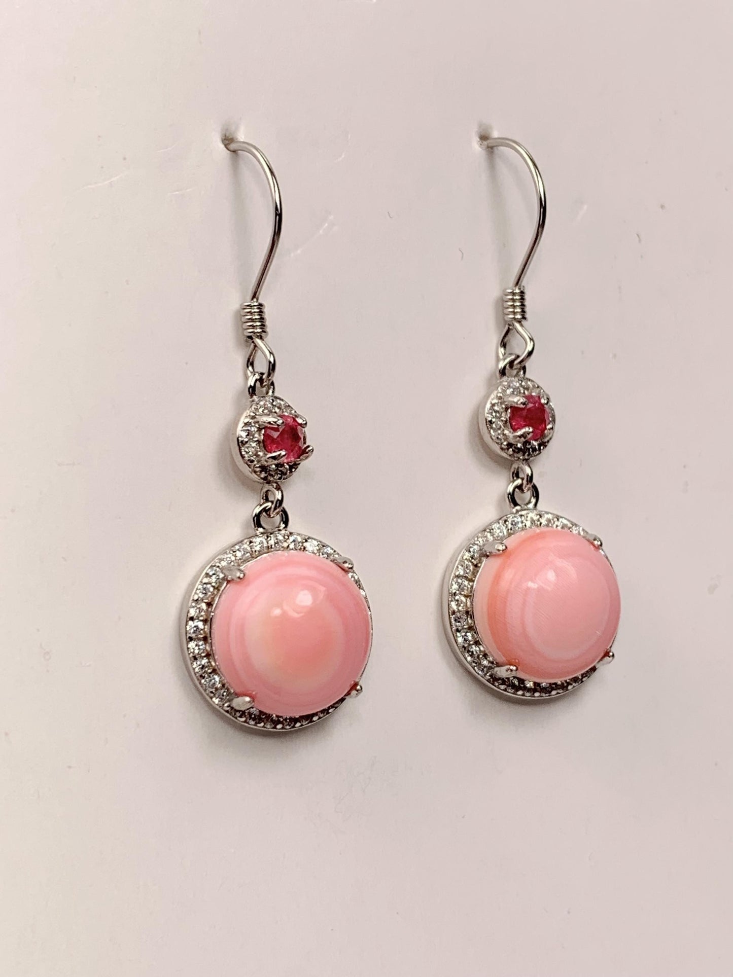 10mm Genuine Natural Pink Queen Conch Pink Tourmaline 18K White Gold Plated S 925 Earrings Ear Stud