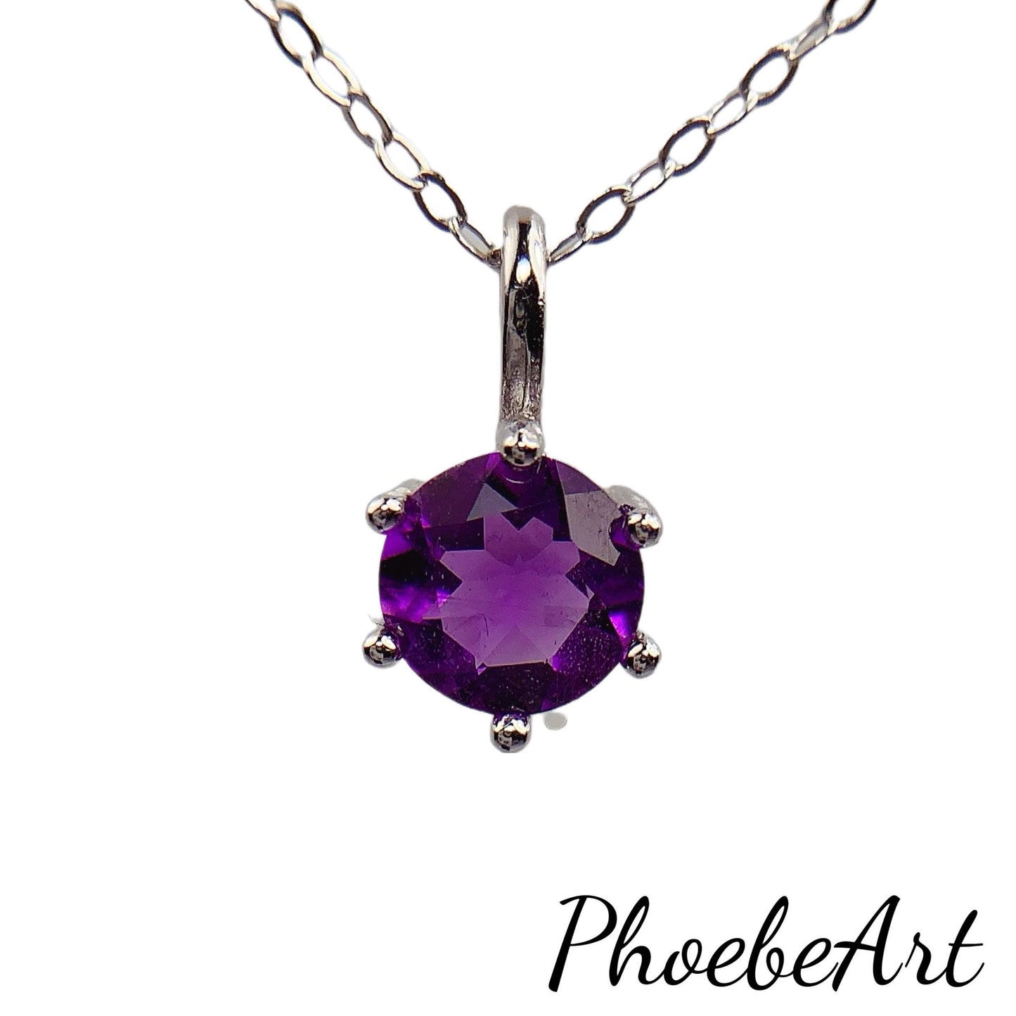 Amethyst Pendant Necklace: 18K Gold Plated Sterling Silver, 6mm Faceted Gem