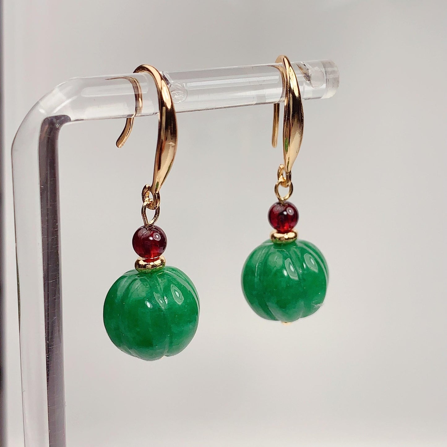 Green Jade & Red Garnet 14K Gold Filled Earrings