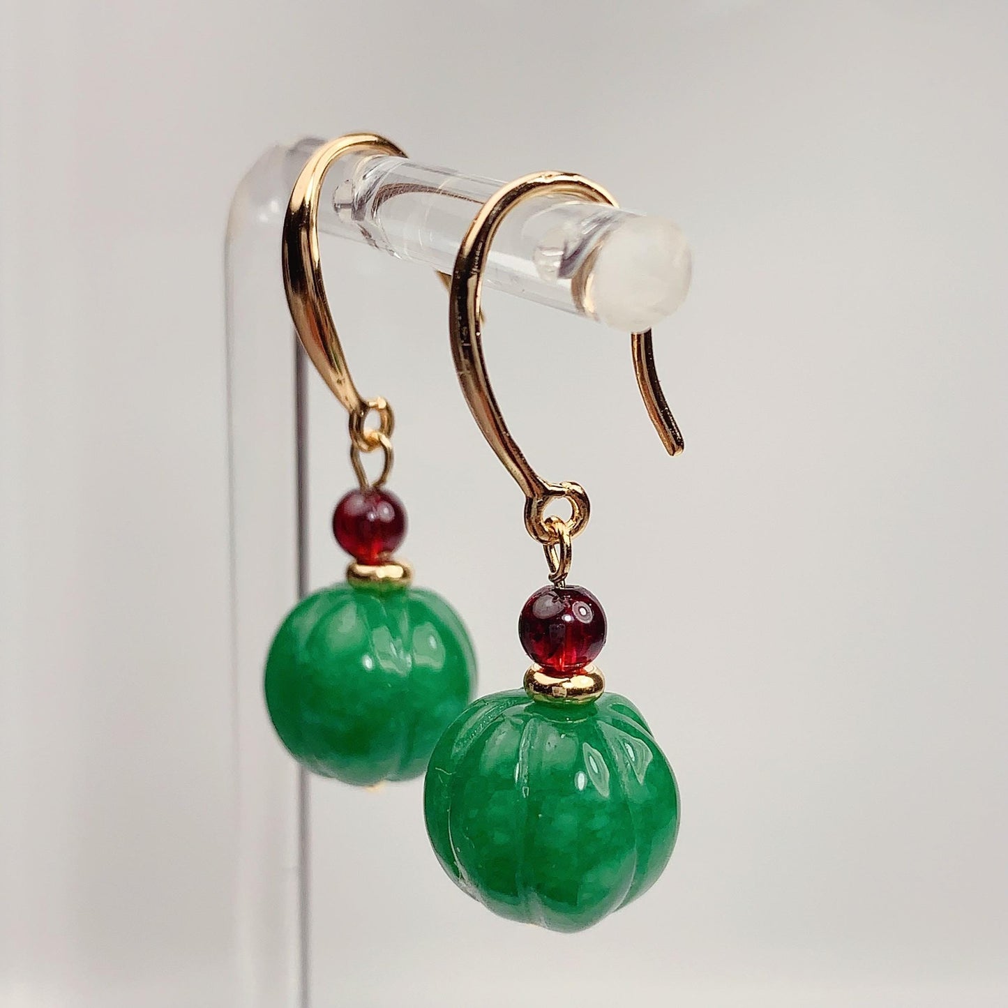 Green Jade & Red Garnet 14K Gold Filled Earrings