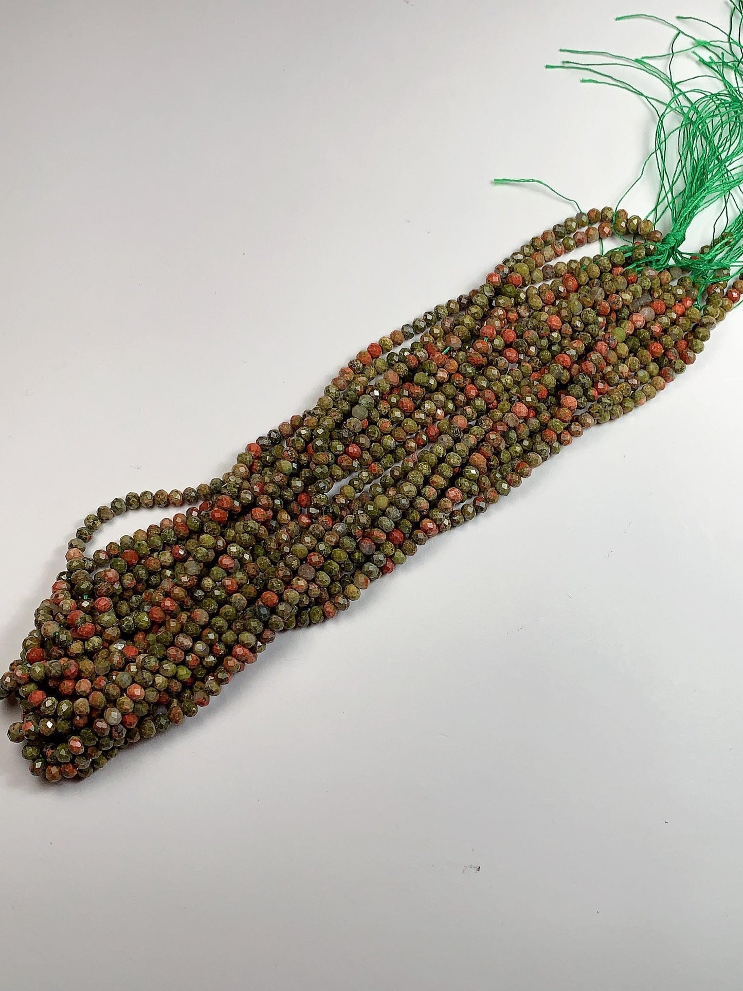 Natural Unakite Faceted Rondelle Beads: Green & Red Gemstone Strand