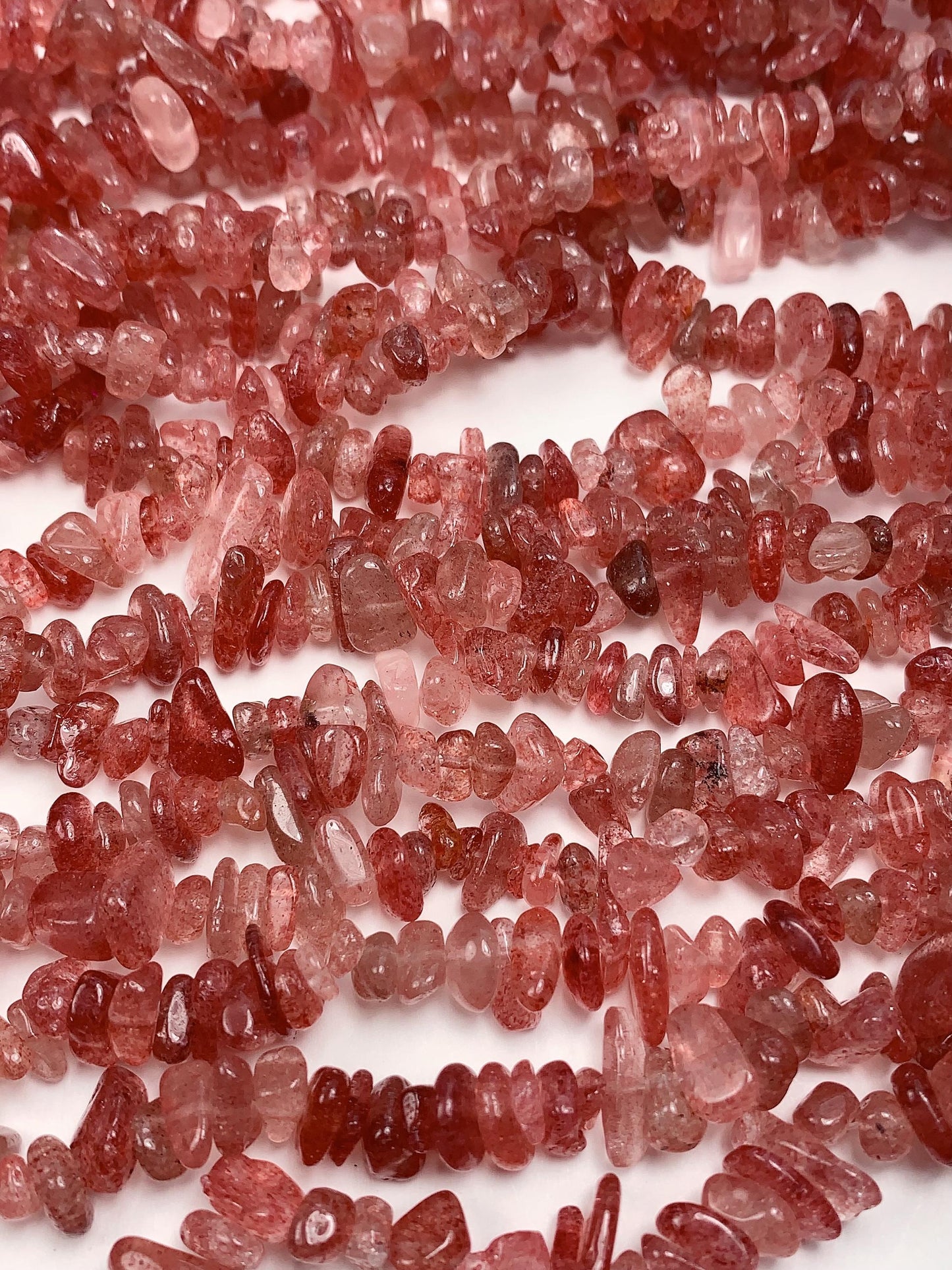 Red Strawberry Quartz Chip Beads: Natural Gemstone Nuggets, 32" Strand