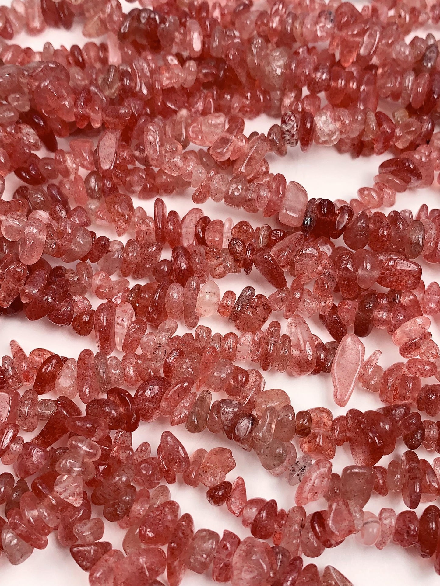 Red Strawberry Quartz Chip Beads: Natural Gemstone Nuggets, 32" Strand