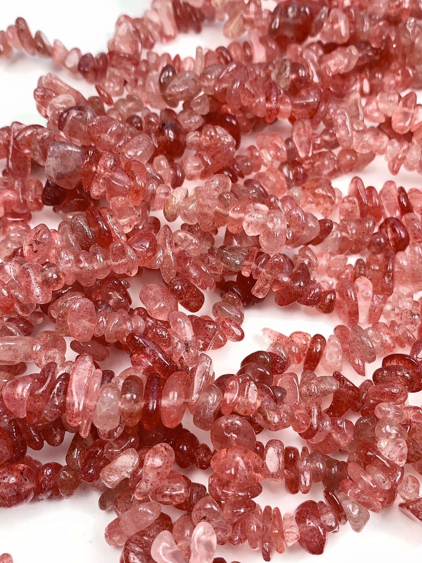 Red Strawberry Quartz Chip Beads: Natural Gemstone Nuggets, 32" Strand