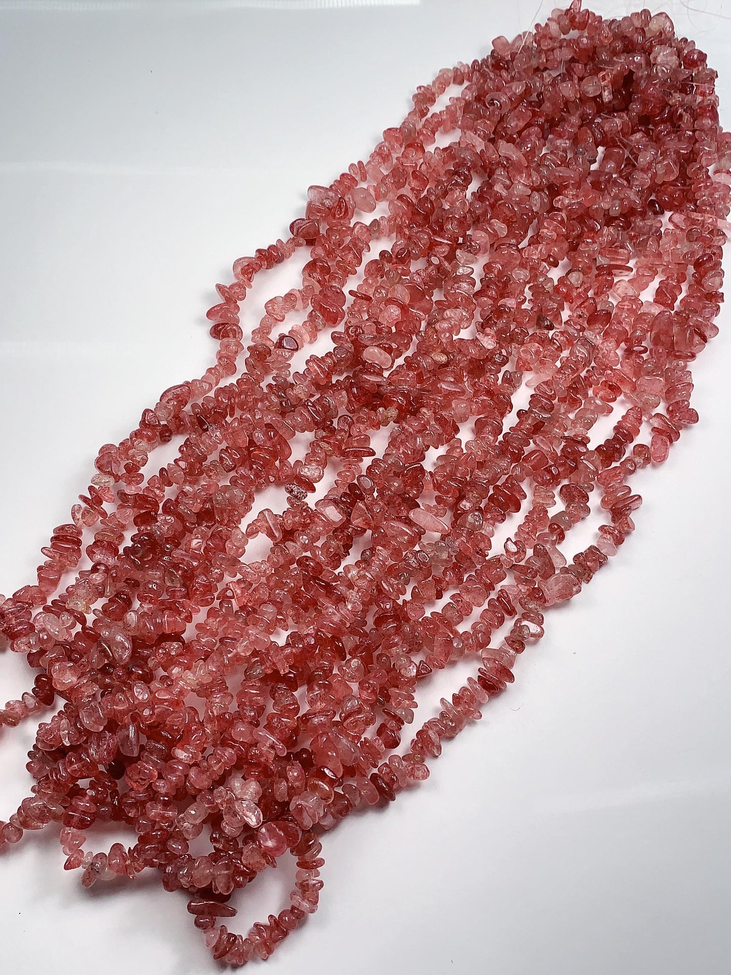 Red Strawberry Quartz Chip Beads: Natural Gemstone Nuggets, 32" Strand