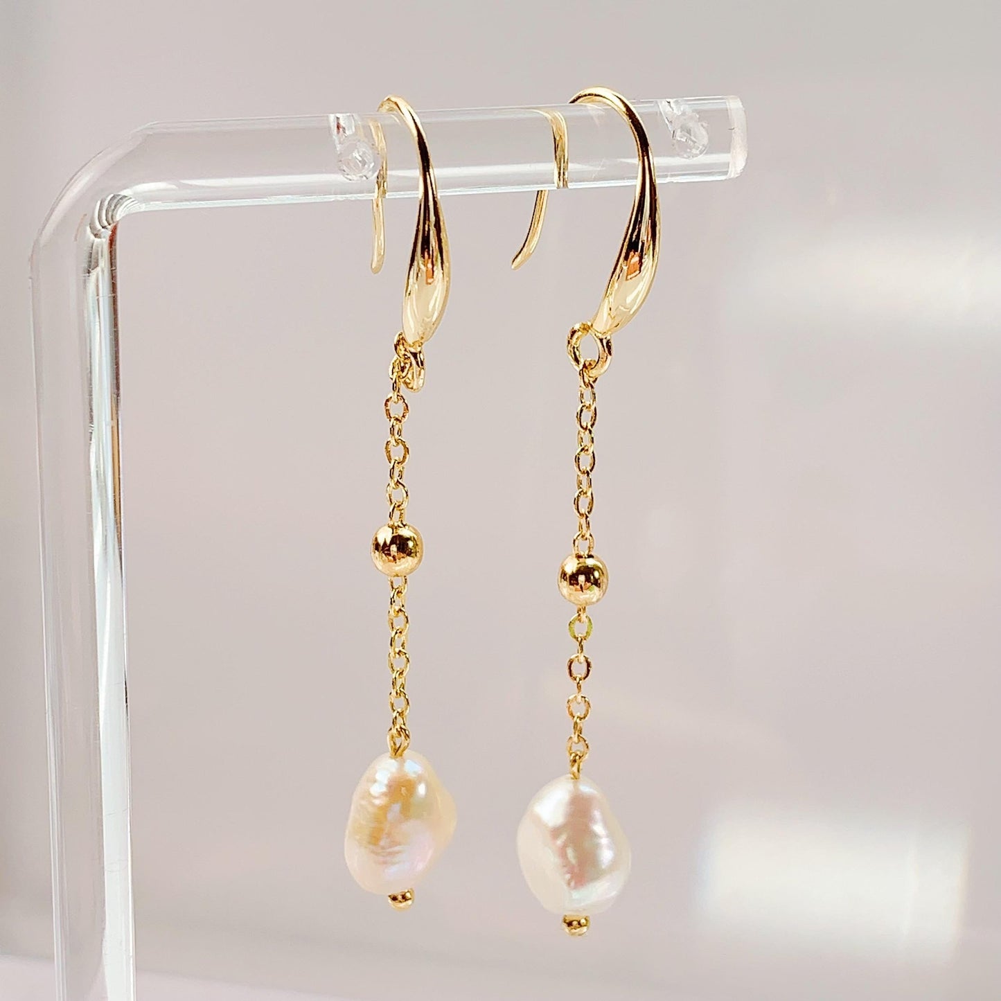 14K Gold Filled Baroque Pearl Dangle Earrings: Handmade