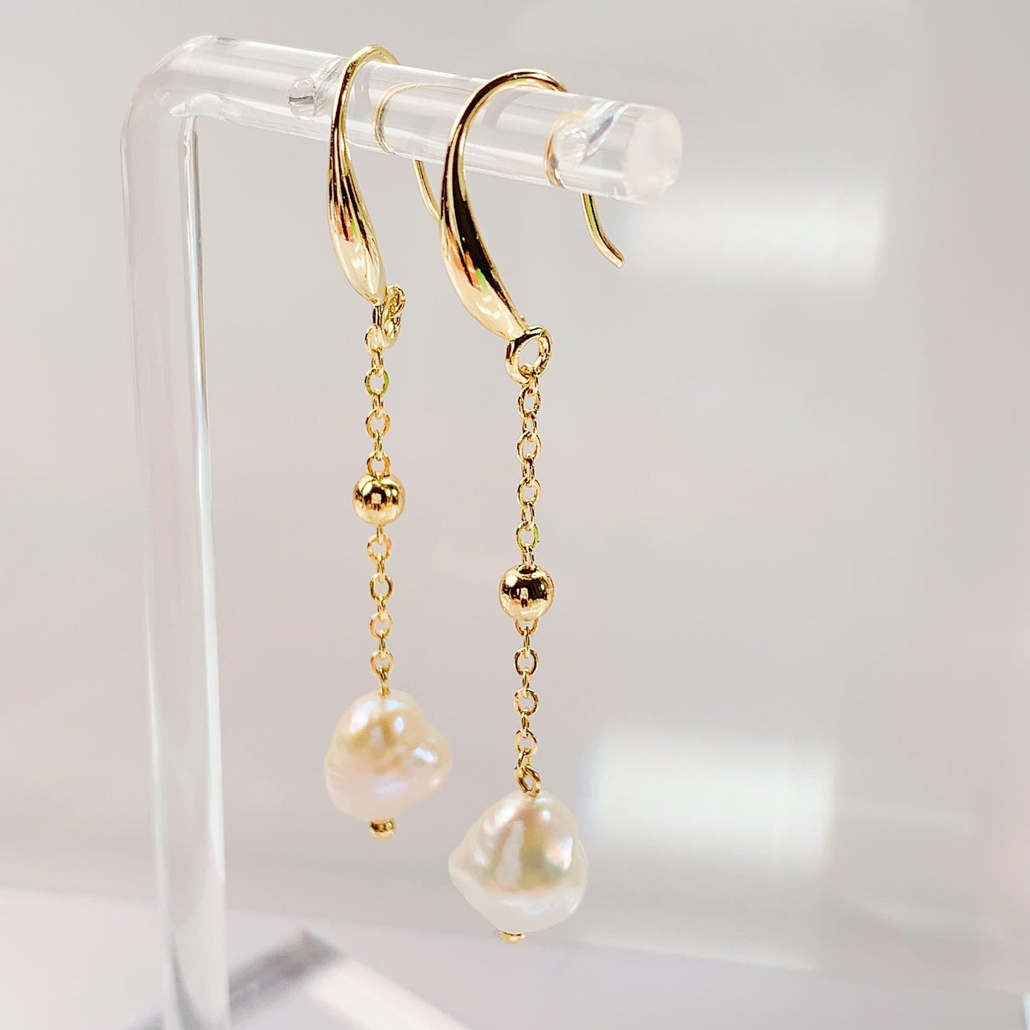 14K Gold Filled Baroque Pearl Dangle Earrings: Handmade