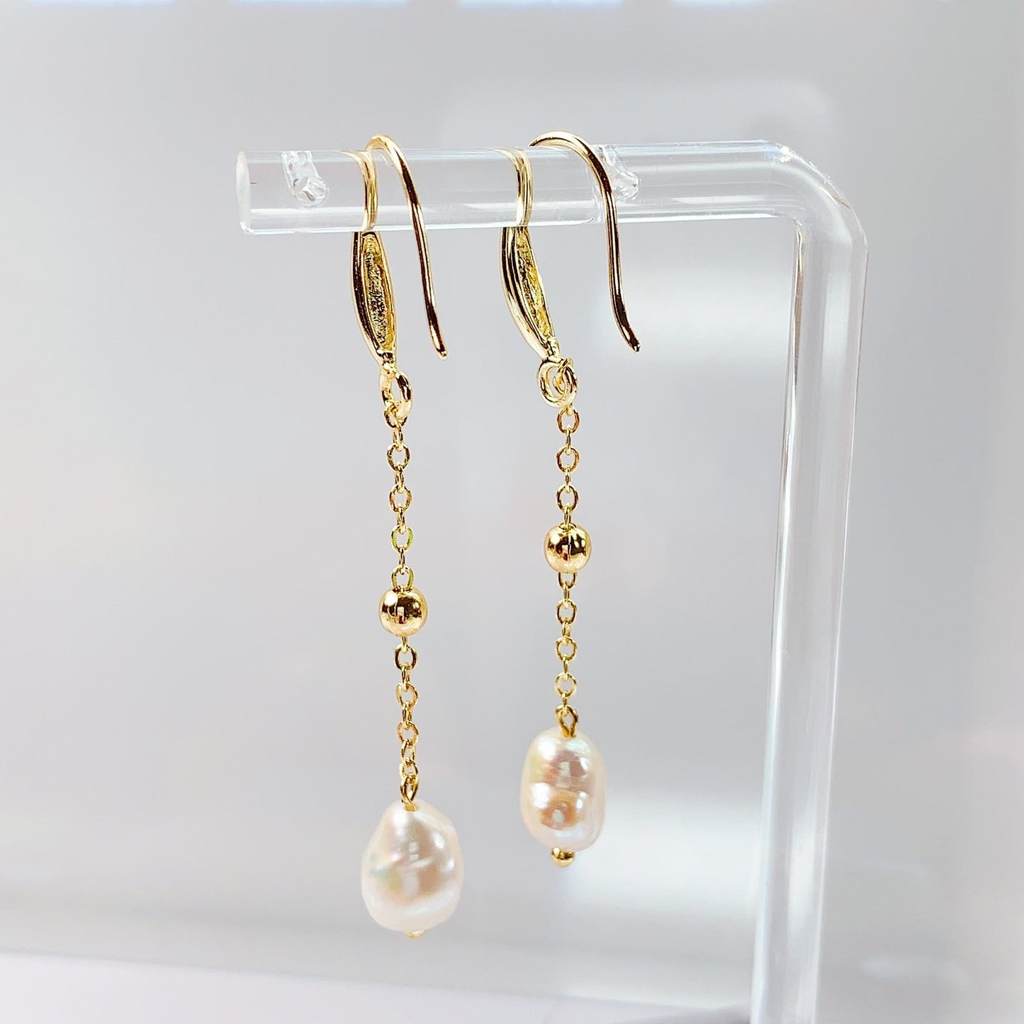 14K Gold Filled Baroque Pearl Dangle Earrings: Handmade