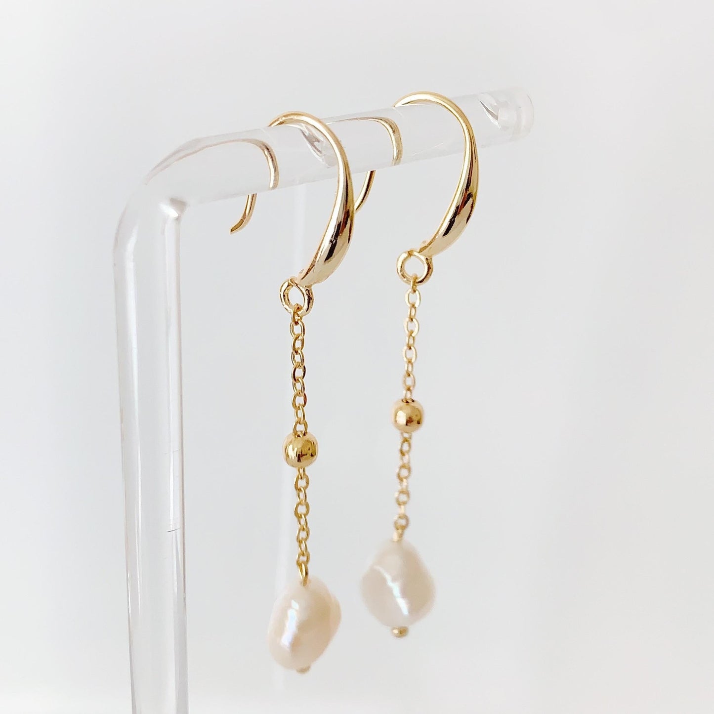 14K Gold Filled Baroque Pearl Dangle Earrings: Handmade