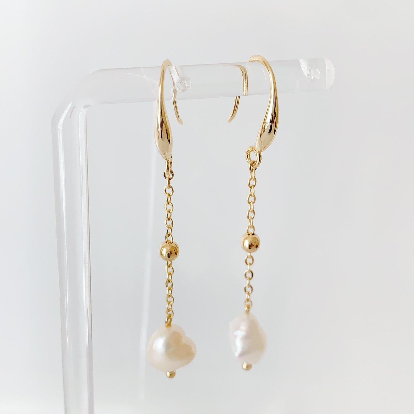 14K Gold Filled Baroque Pearl Dangle Earrings: Handmade