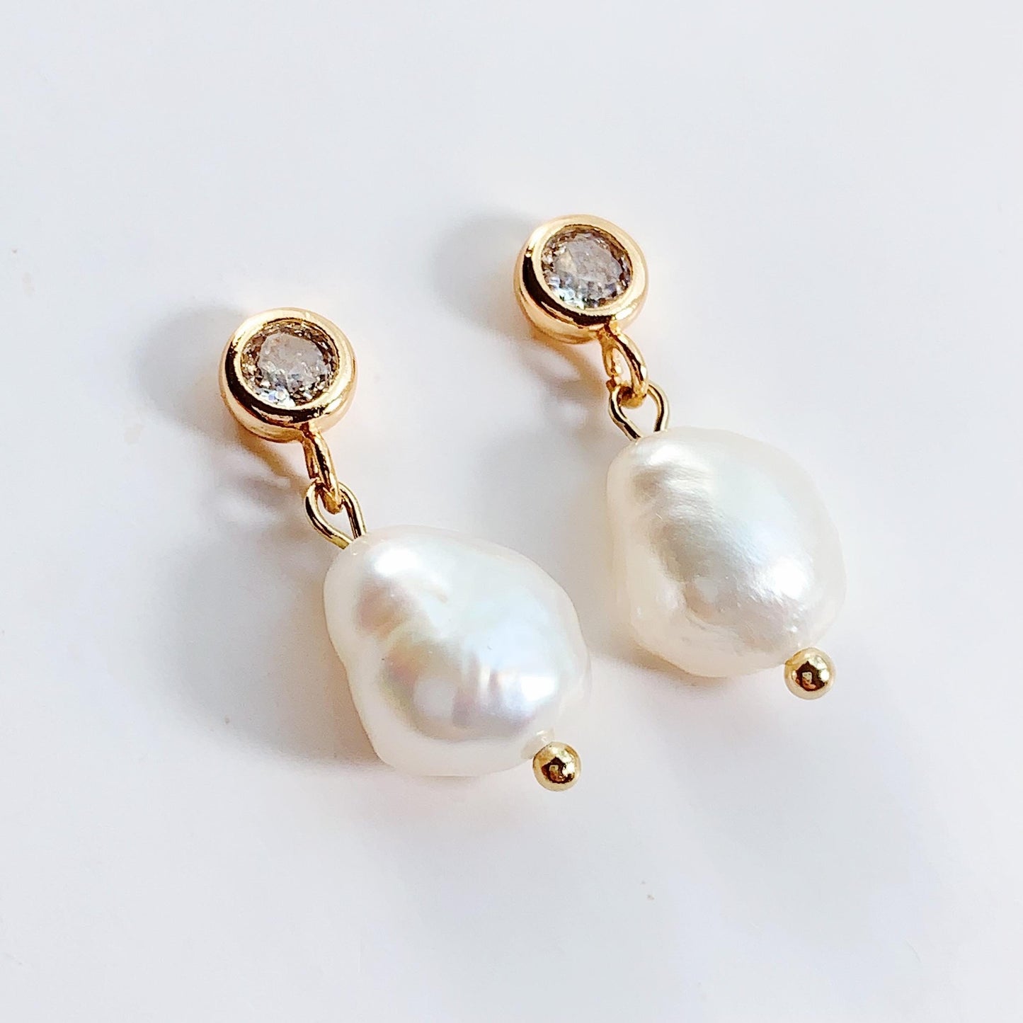 14K Gold Filled Baroque Pearl Earrings: Handmade Dangle Studs