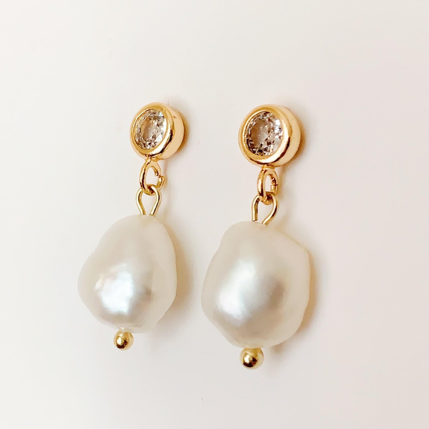 14K Gold Filled Baroque Pearl Earrings: Handmade Dangle Studs