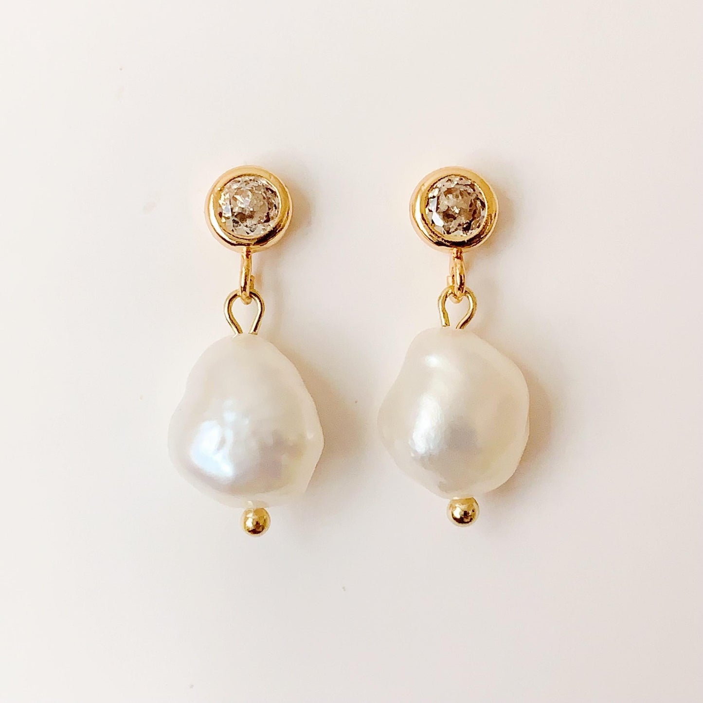 14K Gold Filled Baroque Pearl Earrings: Handmade Dangle Studs