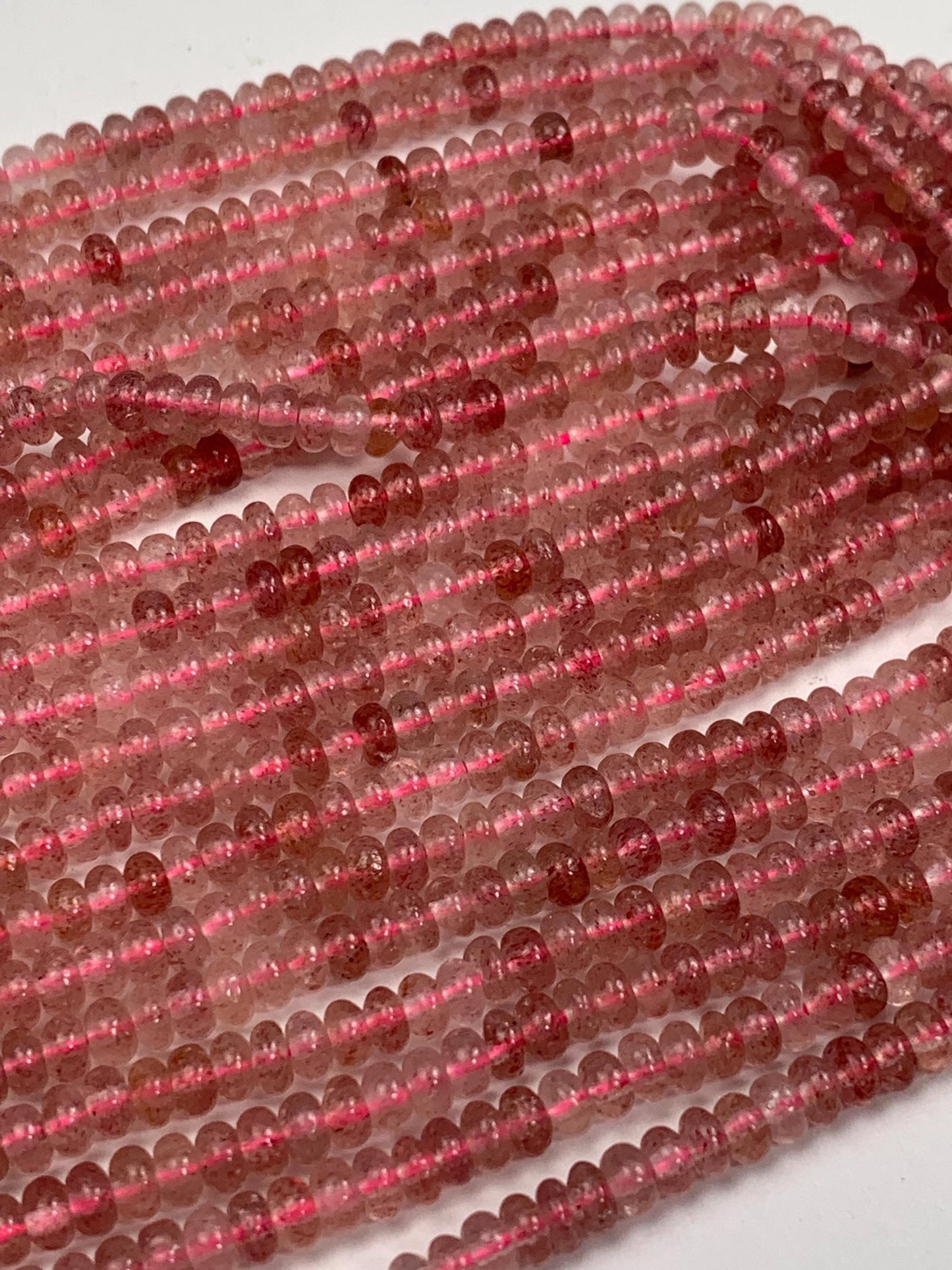 2x4mm Natural Transparent Red Strawberry Quartz Smooth Rondelle Beads 15.5" Strand Gemstone