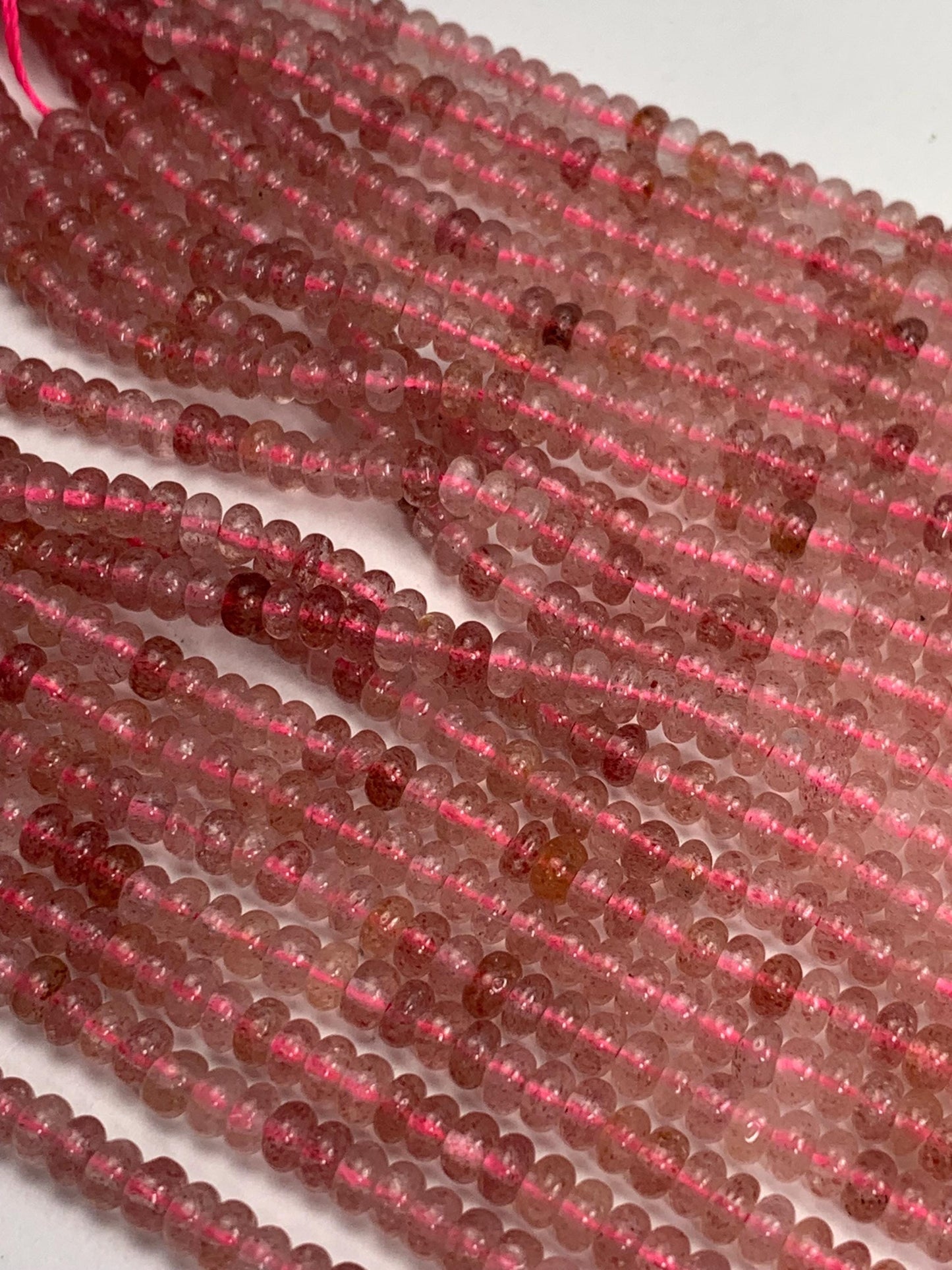 2x4mm Natural Transparent Red Strawberry Quartz Smooth Rondelle Beads 15.5" Strand Gemstone