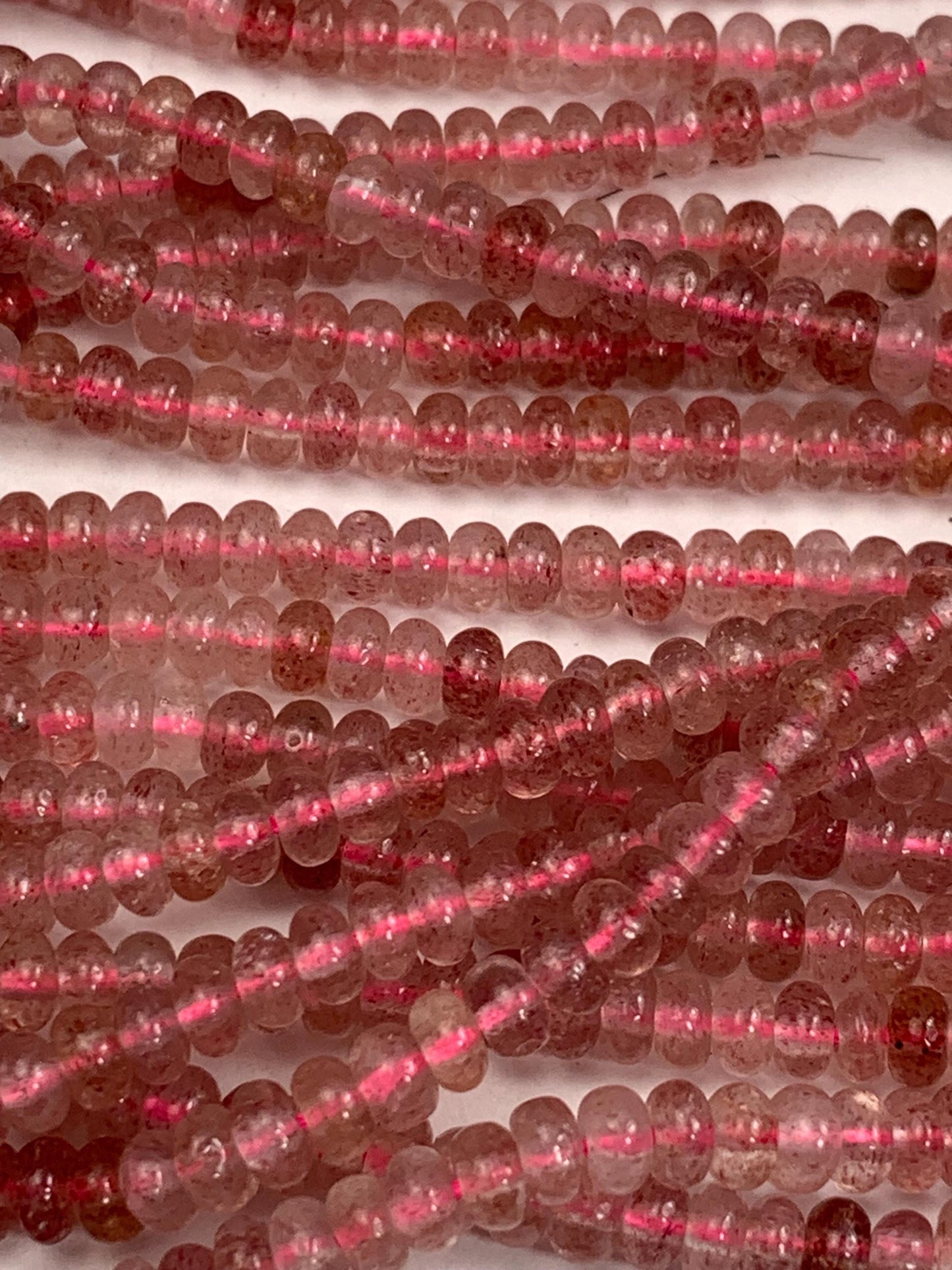 2x4mm Natural Transparent Red Strawberry Quartz Smooth Rondelle Beads 15.5" Strand Gemstone