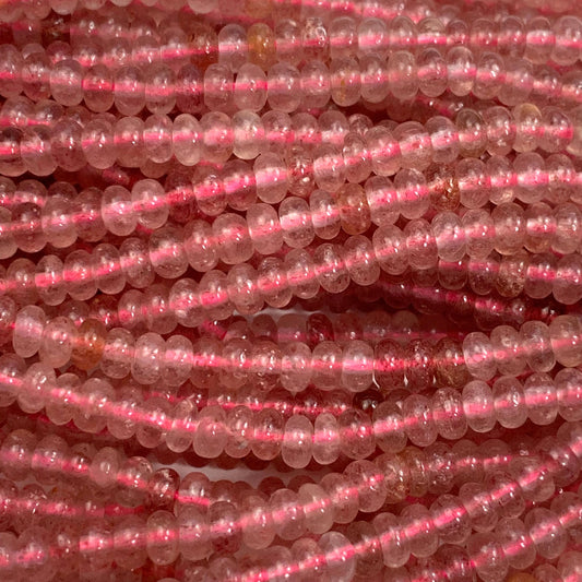 2x4mm Natural Transparent Red Strawberry Quartz Smooth Rondelle Beads 15.5" Strand Gemstone