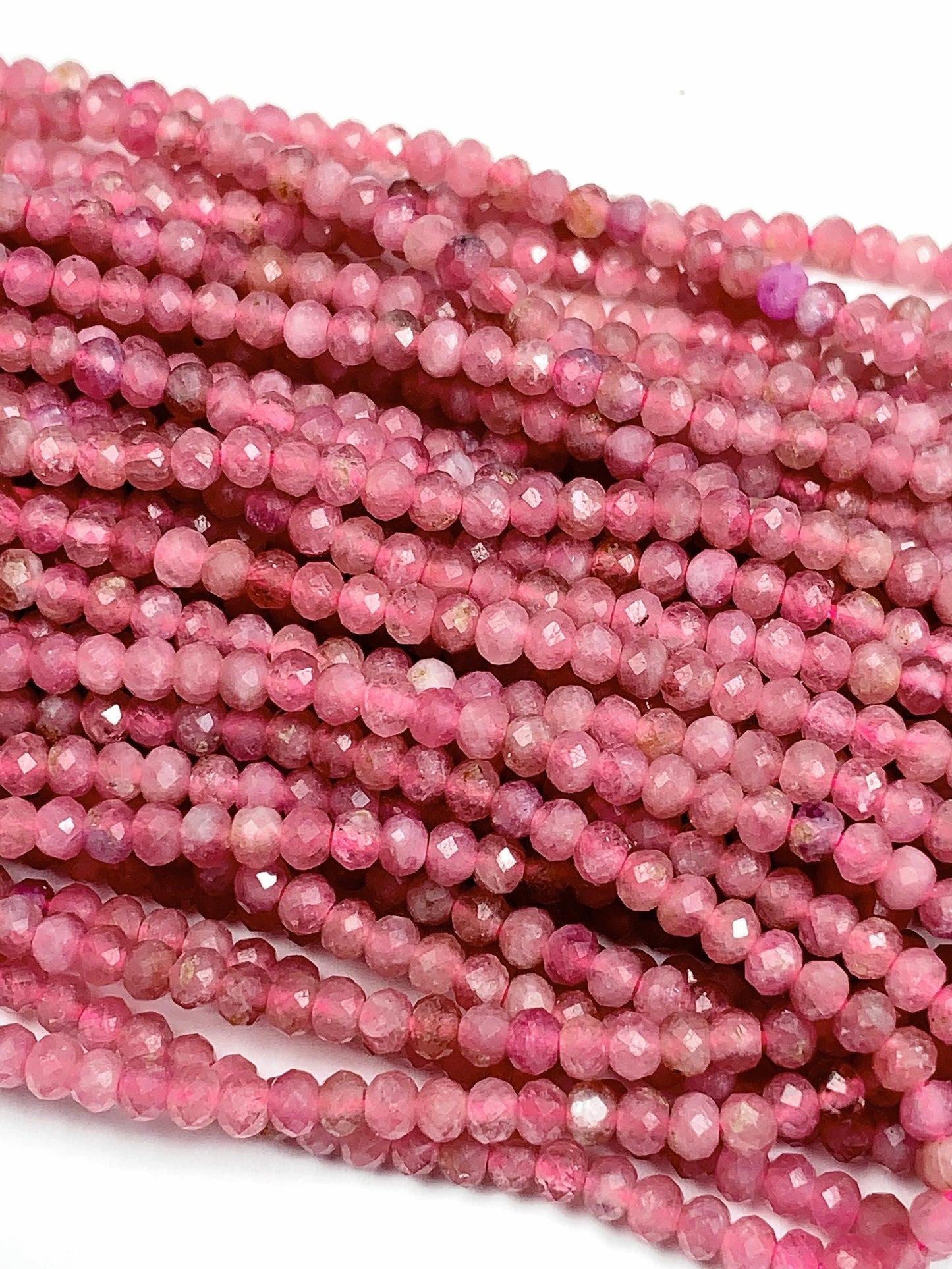 Good quality Pink Tourmaline Faceted Rondelle Beads : Genuine Natural 15.5" Strand 2x3mm