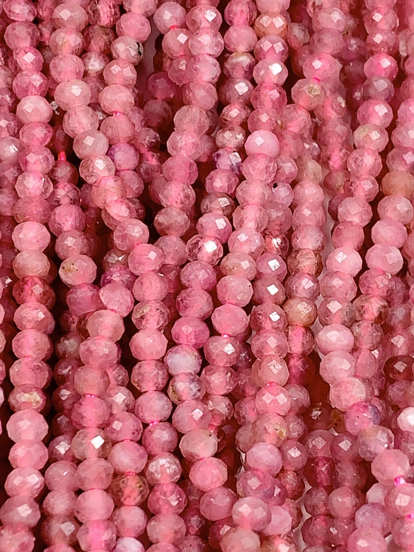 Good quality Pink Tourmaline Faceted Rondelle Beads : Genuine Natural 15.5" Strand 2x3mm