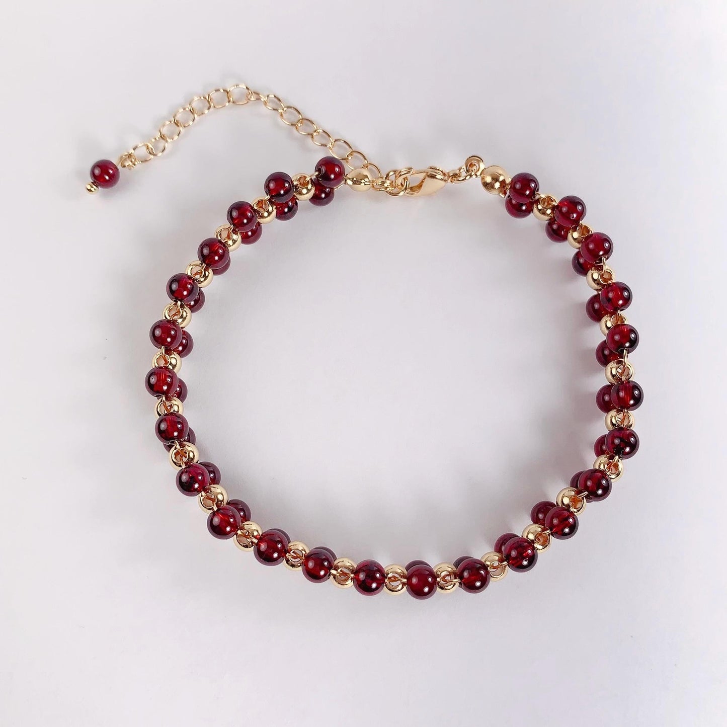 Natural Red Garnet 14K Gold Filled Bracelet: January Birthstone