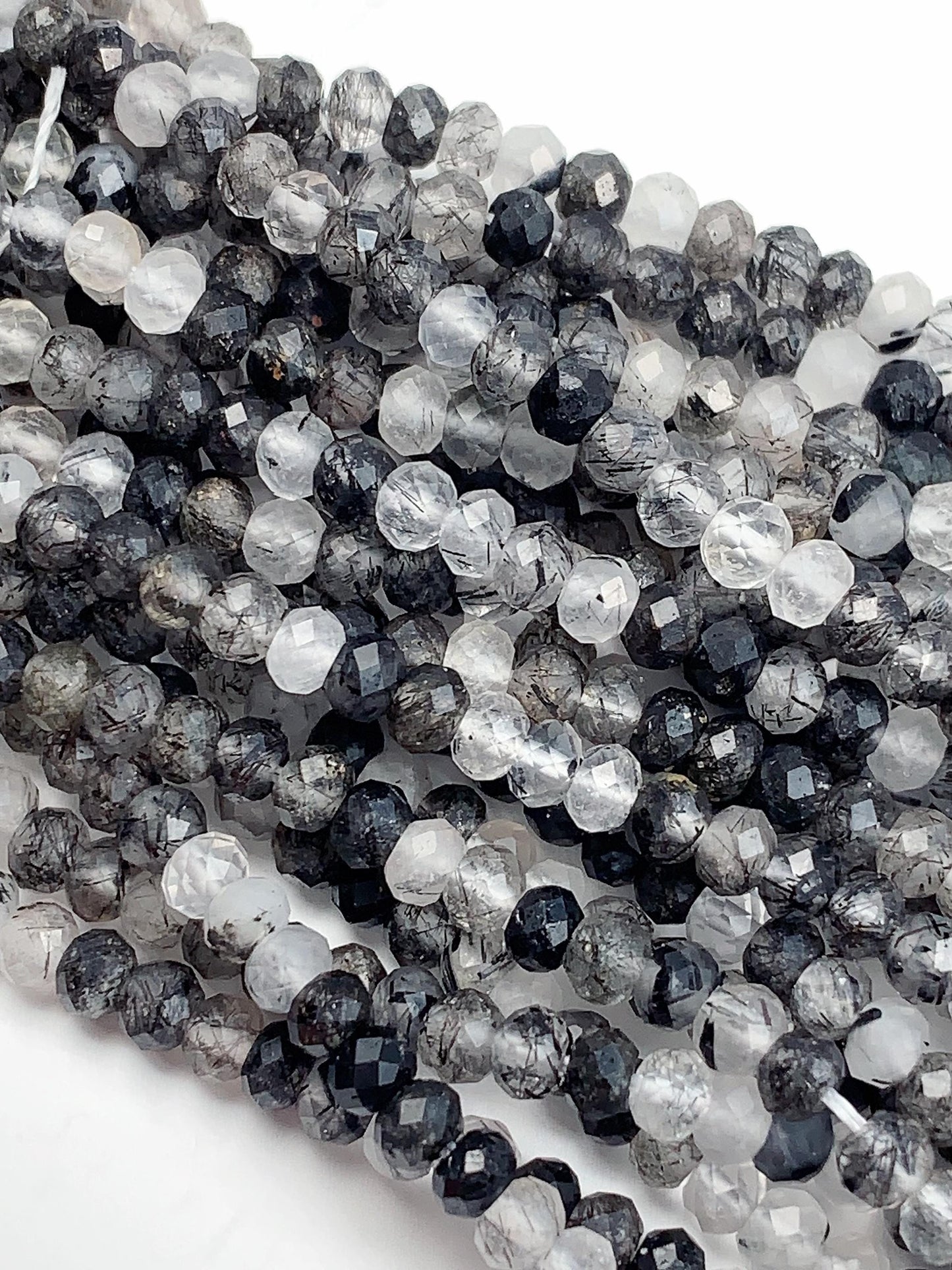Good quality Genuine Natural Black Rutilated Quartz Faceted Rondelle Beads 15.5" Strand 3x4mm