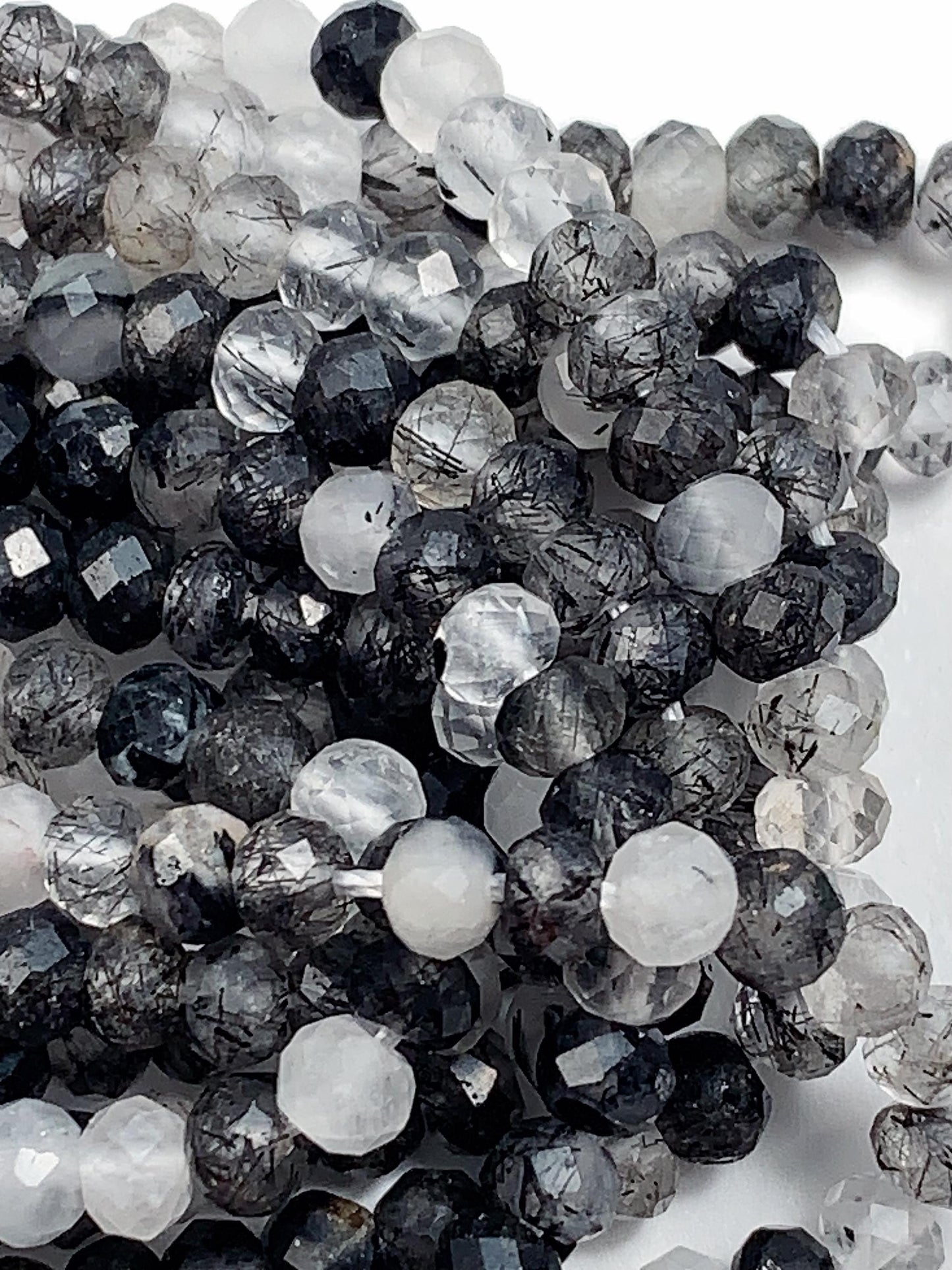 Good quality Genuine Natural Black Rutilated Quartz Faceted Rondelle Beads 15.5" Strand 3x4mm