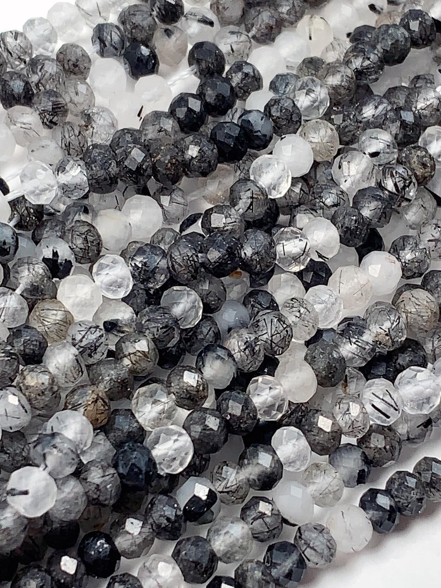 Good quality Genuine Natural Black Rutilated Quartz Faceted Rondelle Beads 15.5" Strand 3x4mm