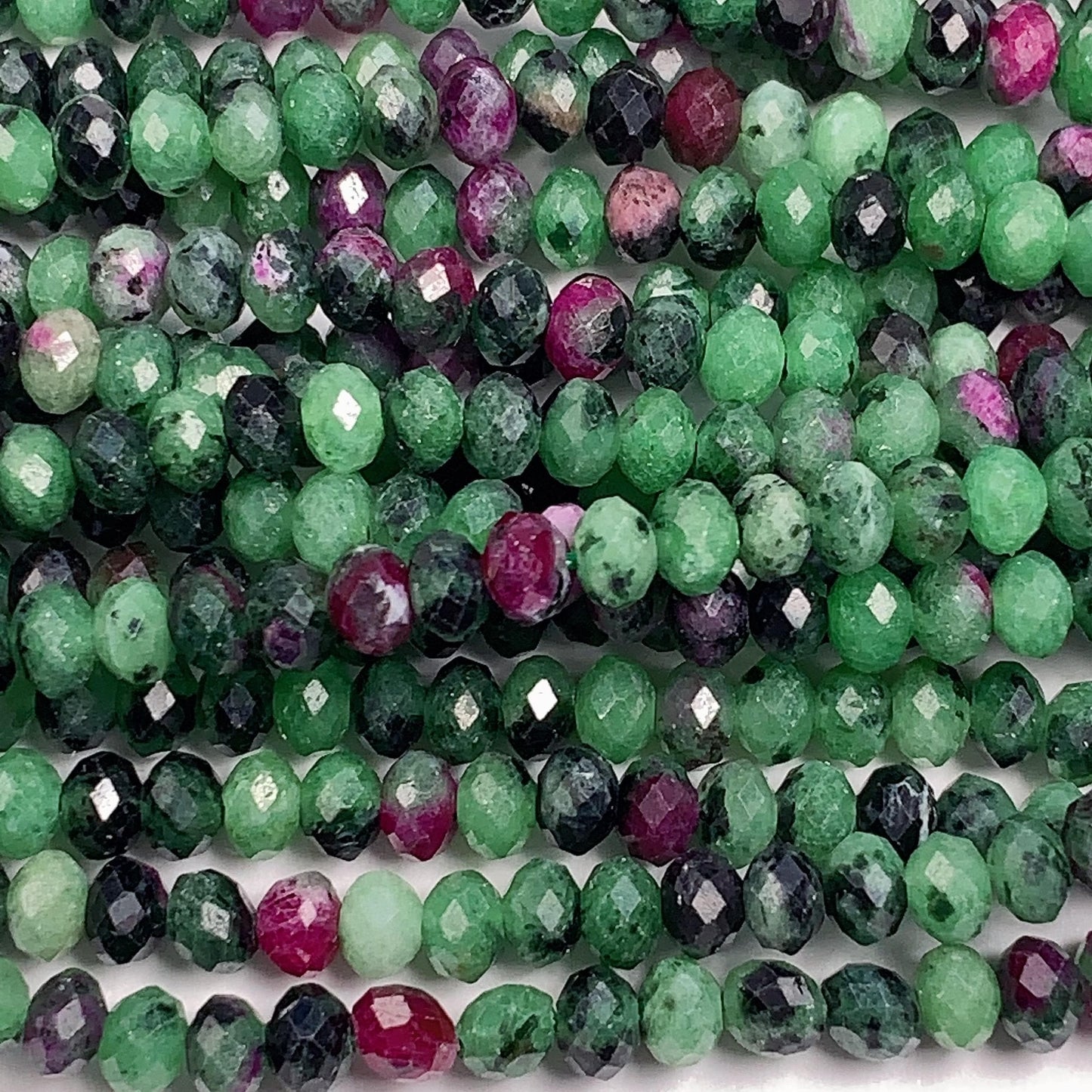 Good quality Genuine Natural Red Ruby Green Zoisite Faceted Rondelle Beads 15.5" Strand 3x4mm