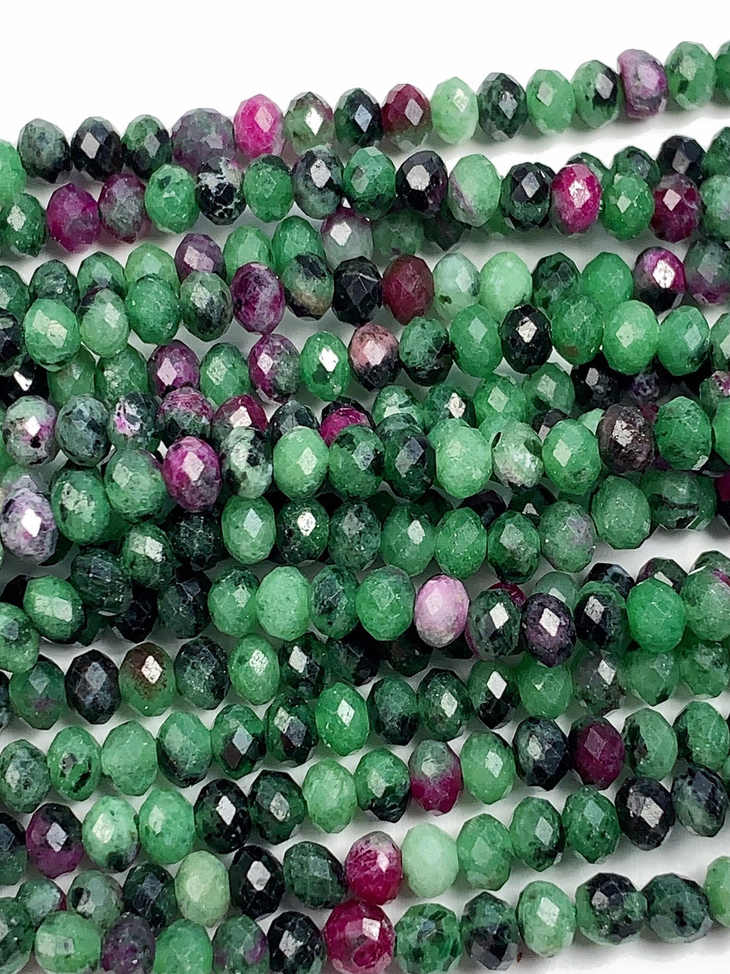 Good quality Genuine Natural Red Ruby Green Zoisite Faceted Rondelle Beads 15.5" Strand 3x4mm