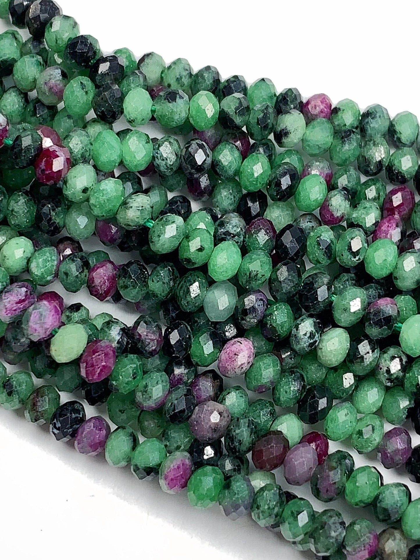 Good quality Genuine Natural Red Ruby Green Zoisite Faceted Rondelle Beads 15.5" Strand 3x4mm