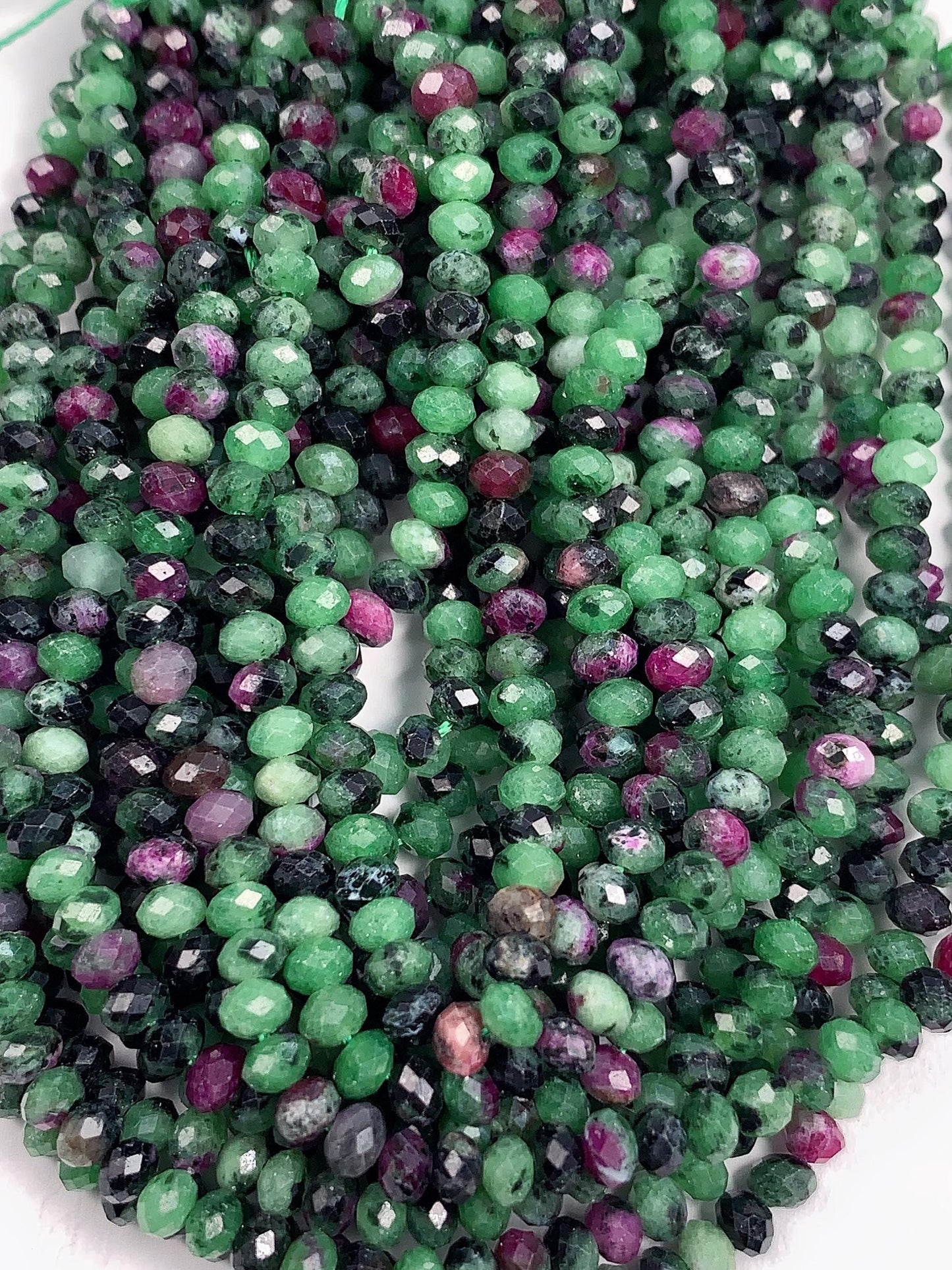 Good quality Genuine Natural Red Ruby Green Zoisite Faceted Rondelle Beads 15.5" Strand 3x4mm