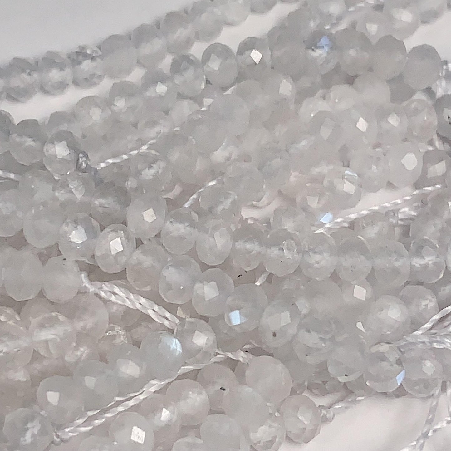 Natural White Moonstone Faceted Rondelle Beads 15.5" Strand 3x4mm