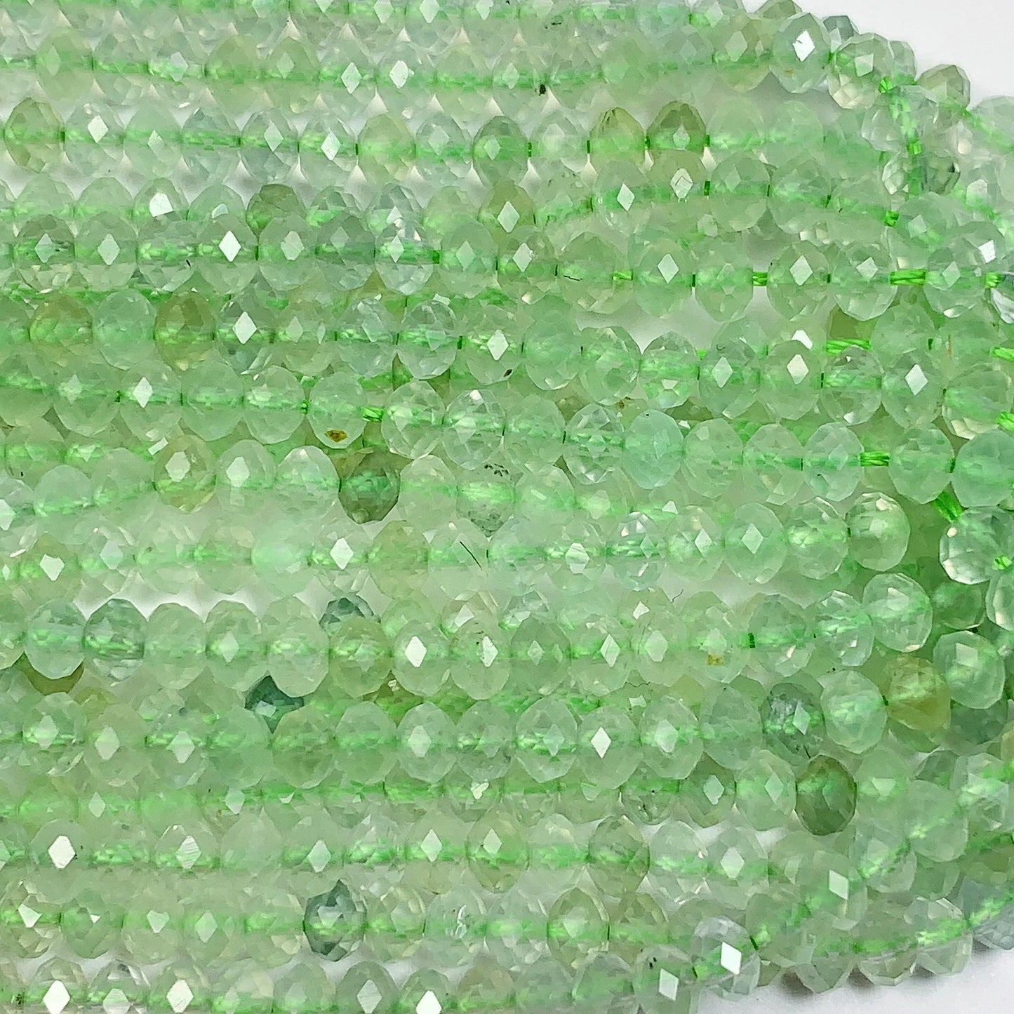 Good quality Genuine Natural Green Prehnite Faceted Rondelle Beads 15.5" Strand 3x4mm
