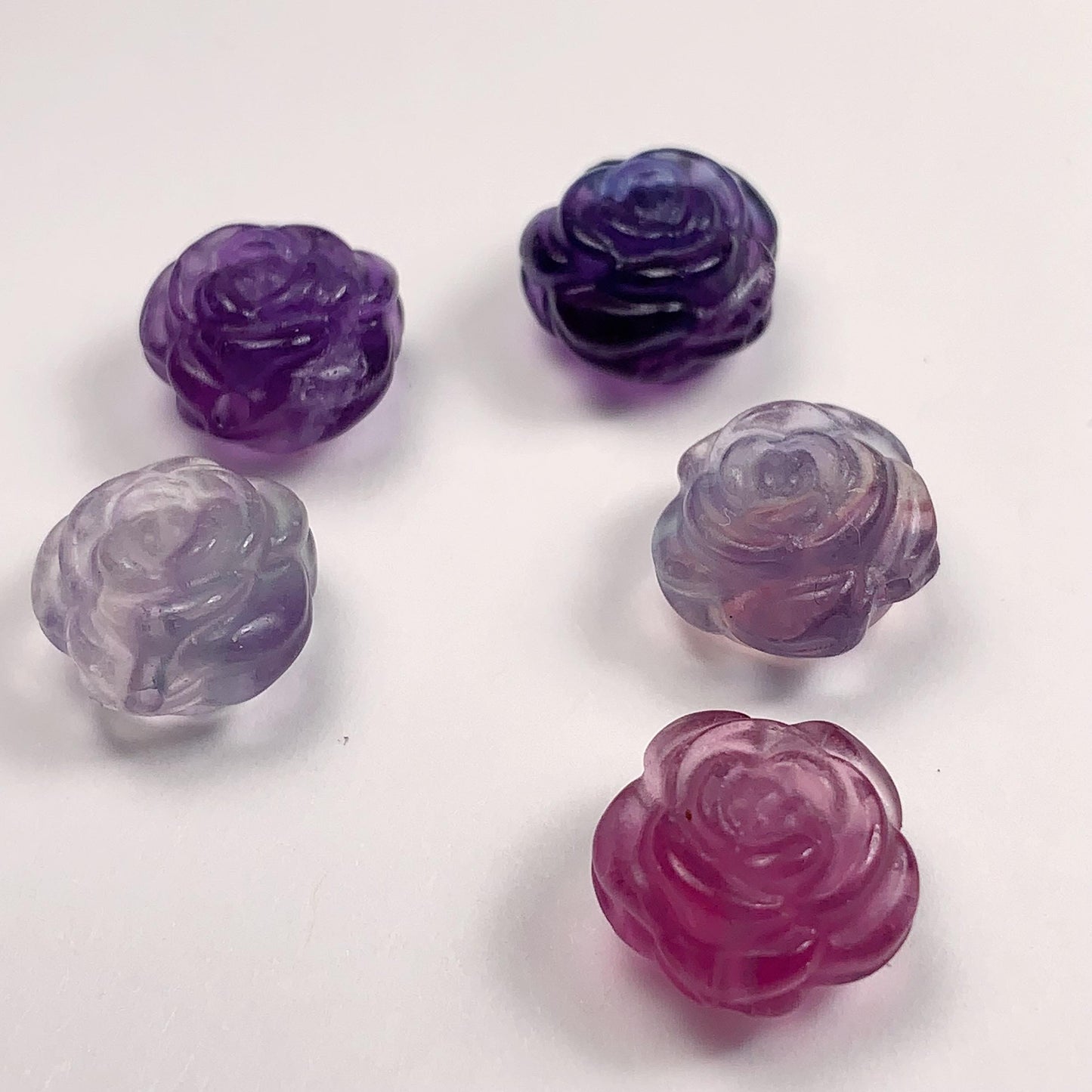 13mm Natural Rainbow fluorit Loose Bead: Carved Rose Flower Gemstone