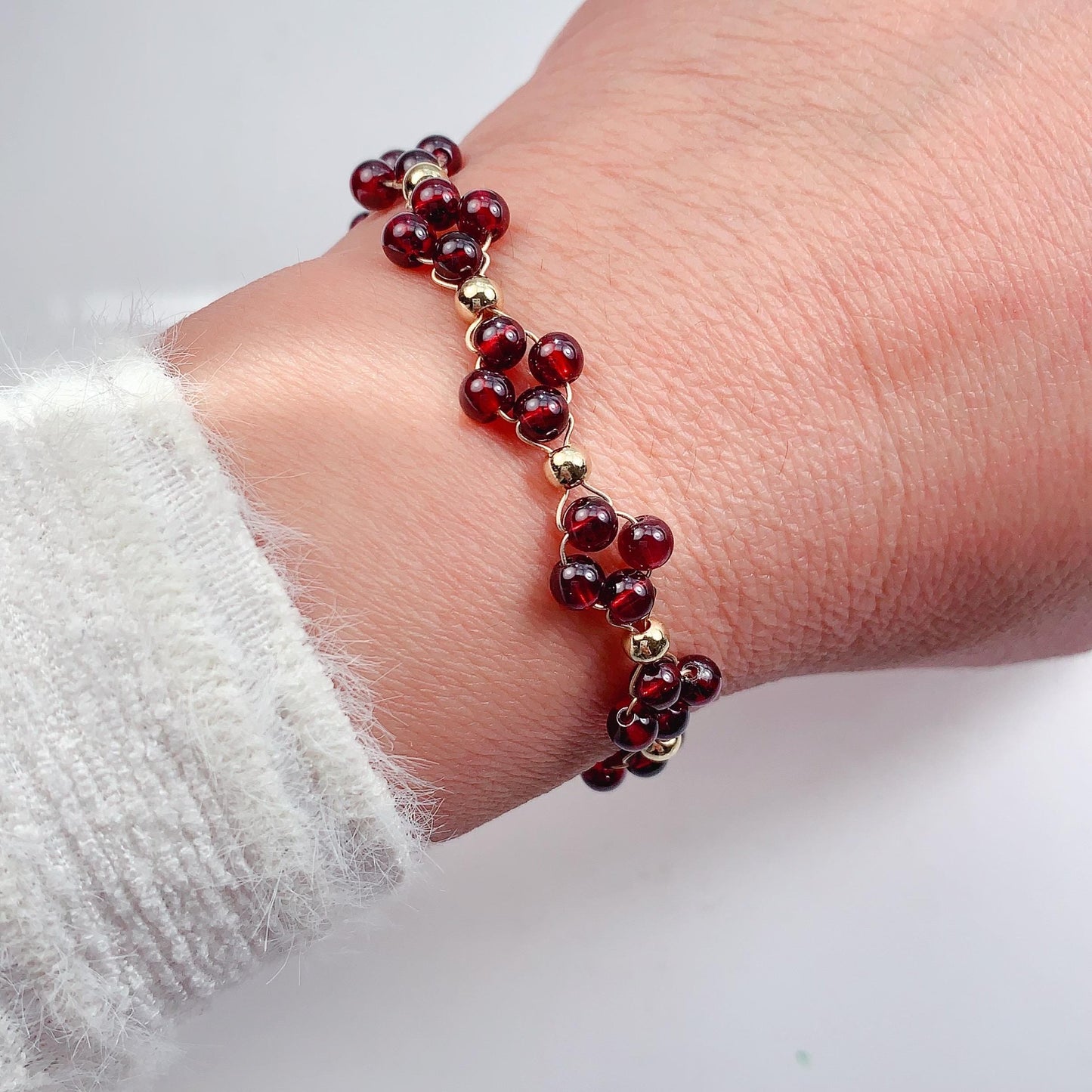 Red Garnet Bracelet: 14K Gold Filled, January Birthstone
