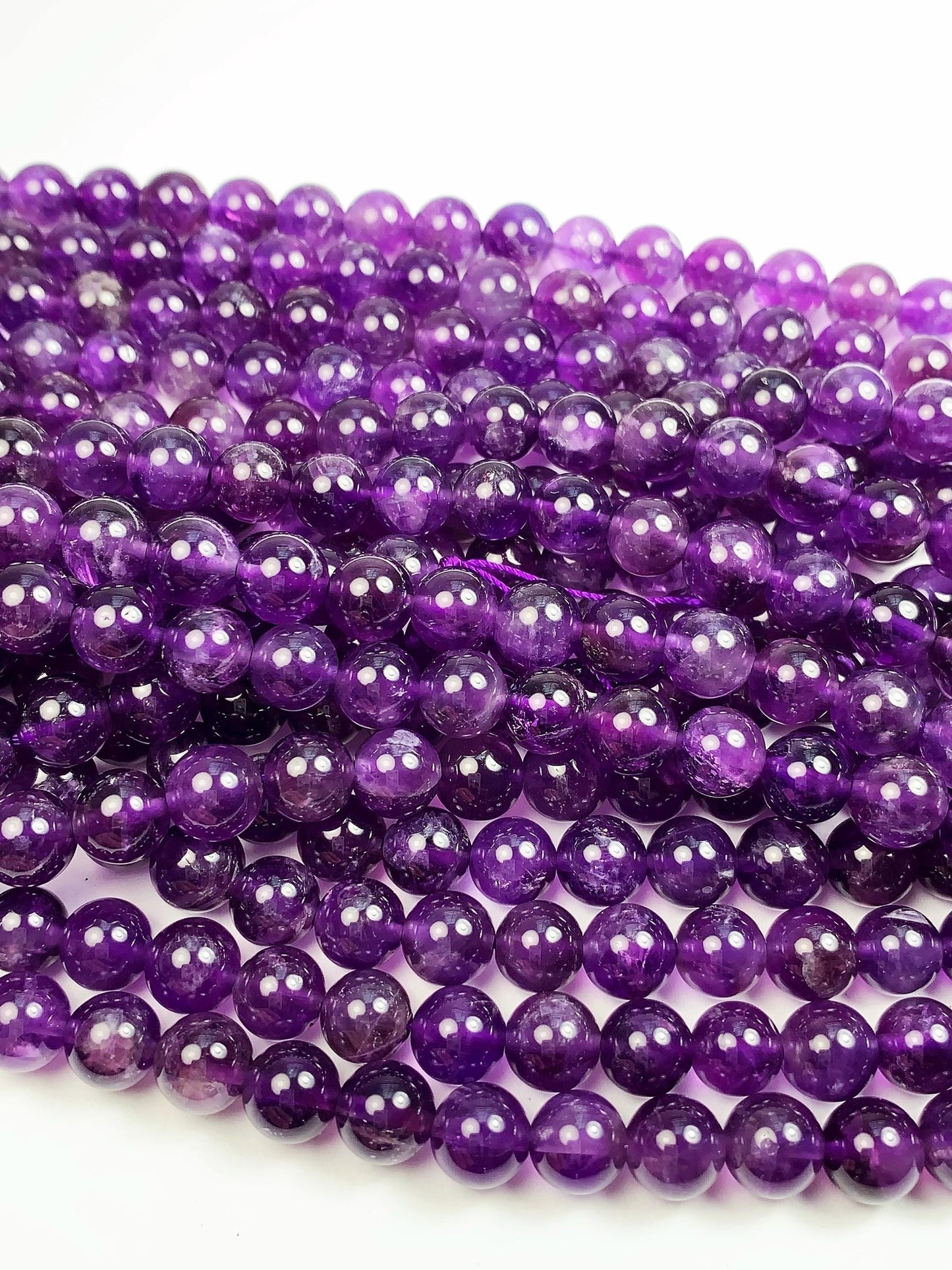 Natural Purple Amethyst Quartz Round Beads - 15.5" Strand
