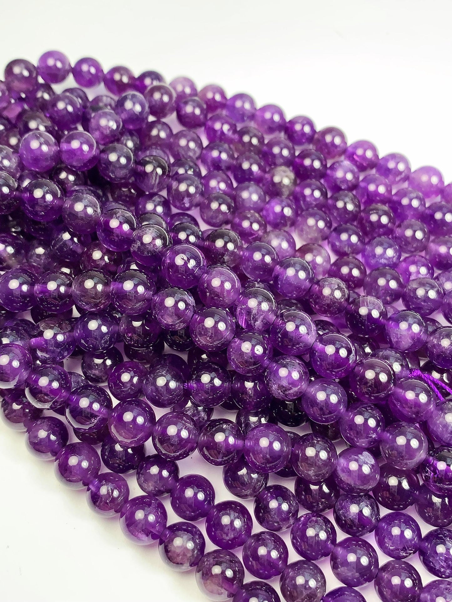 Natural Purple Amethyst Quartz Round Beads - 15.5" Strand