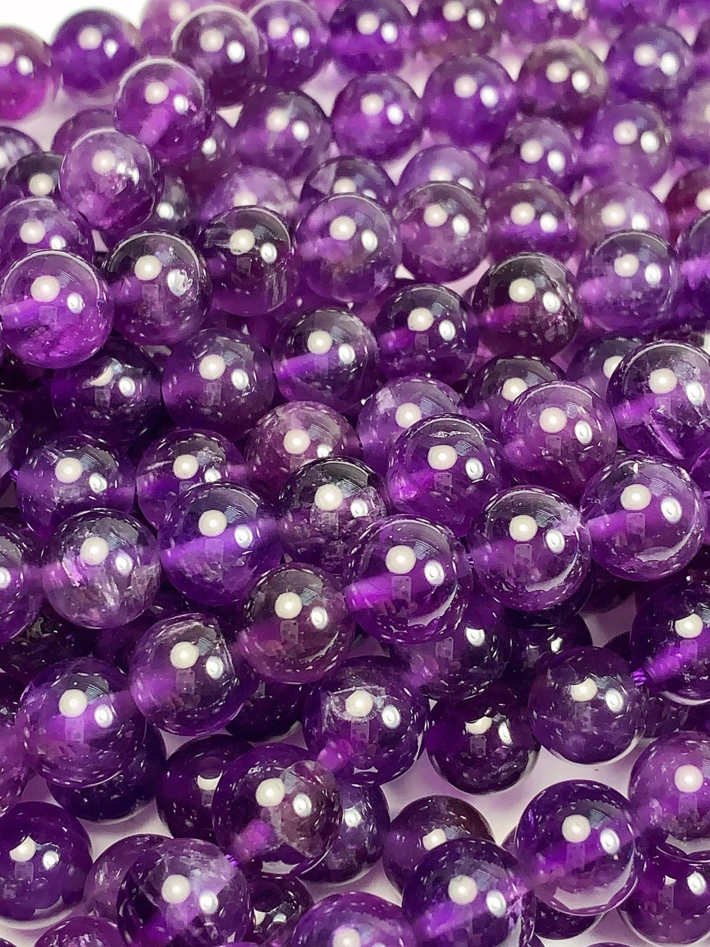 Natural Purple Amethyst Quartz Round Beads - 15.5" Strand