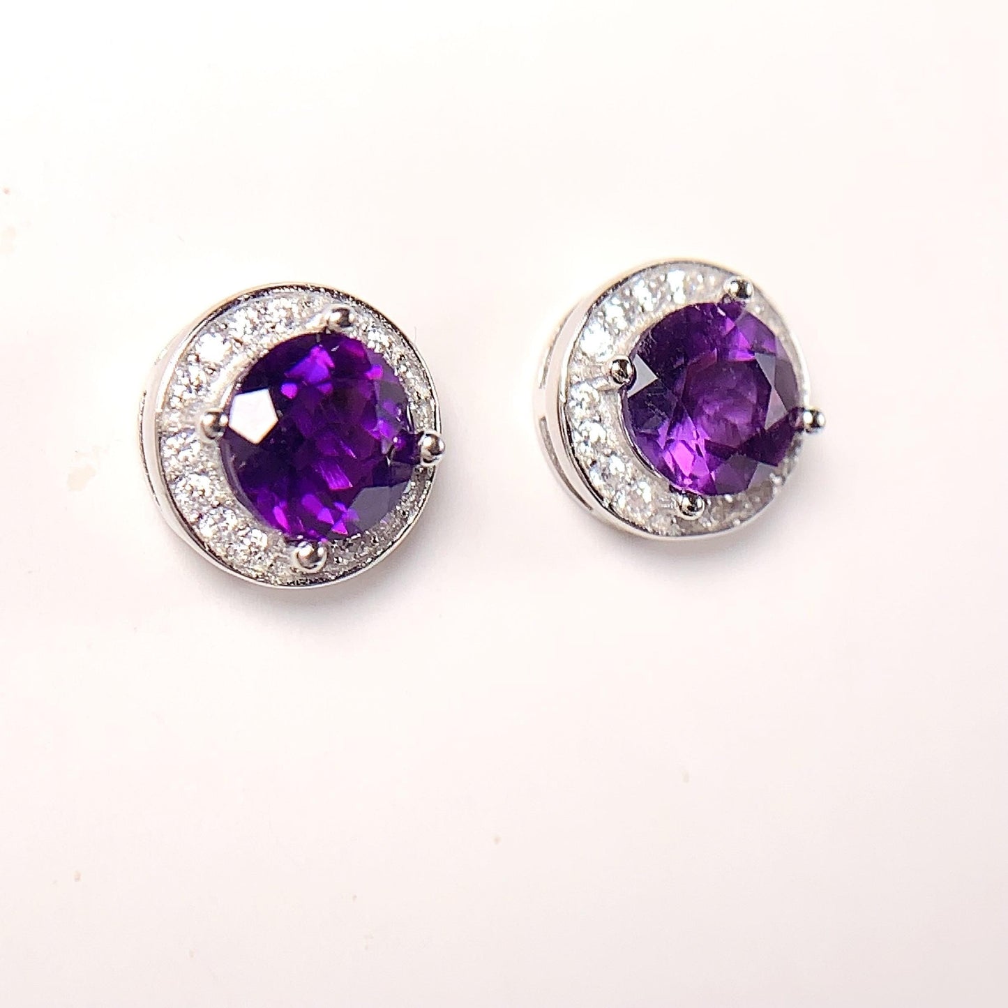 Amethyst Sterling Silver Earrings: 18k Gold Plated, Round Cut