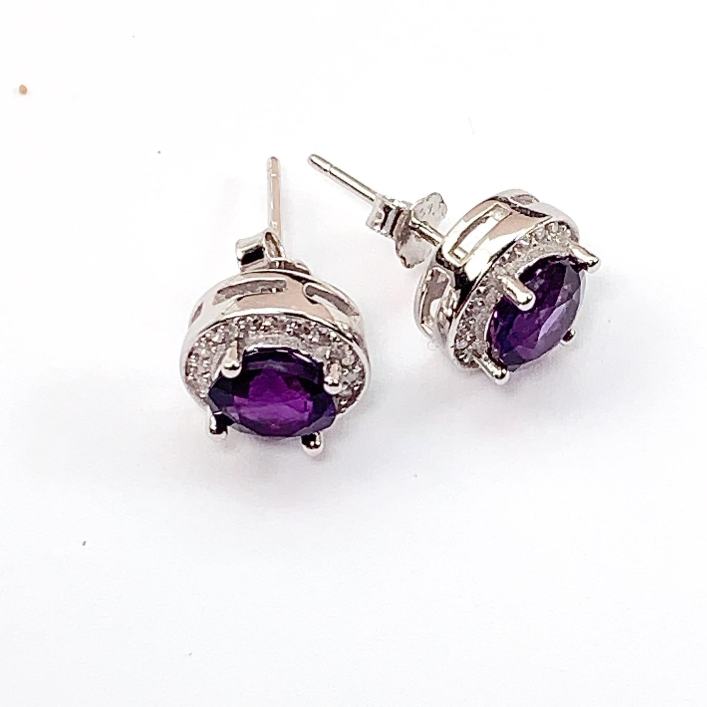 Amethyst Sterling Silver Earrings: 18k Gold Plated, Round Cut