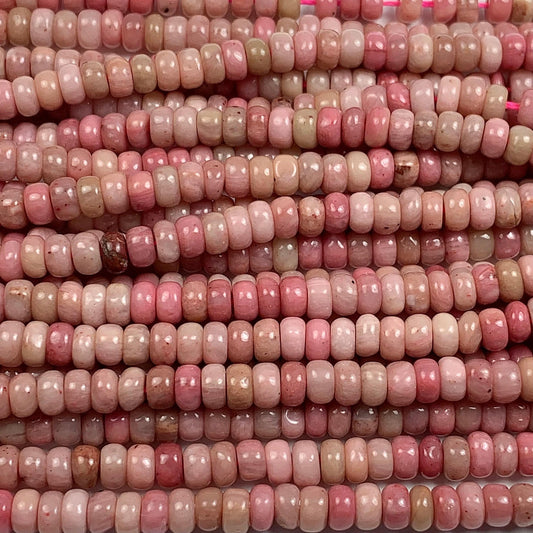 2x4mm Natural Genuine Pink Rhodonite Smooth Rondelle Beads 15.5" Strand