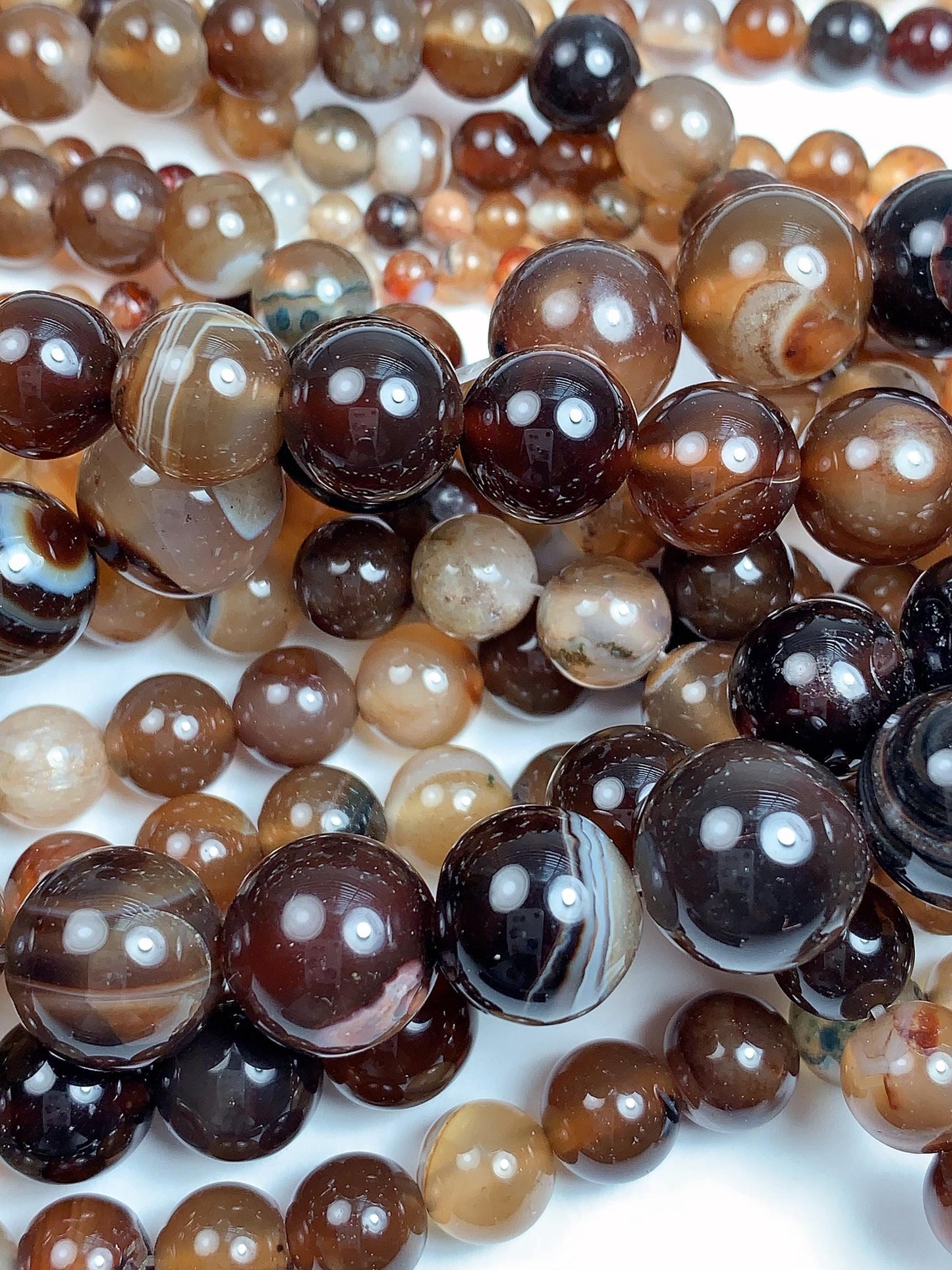Natural Deep Brown Striped Agate Beads: Smooth Round Gemstone Strand