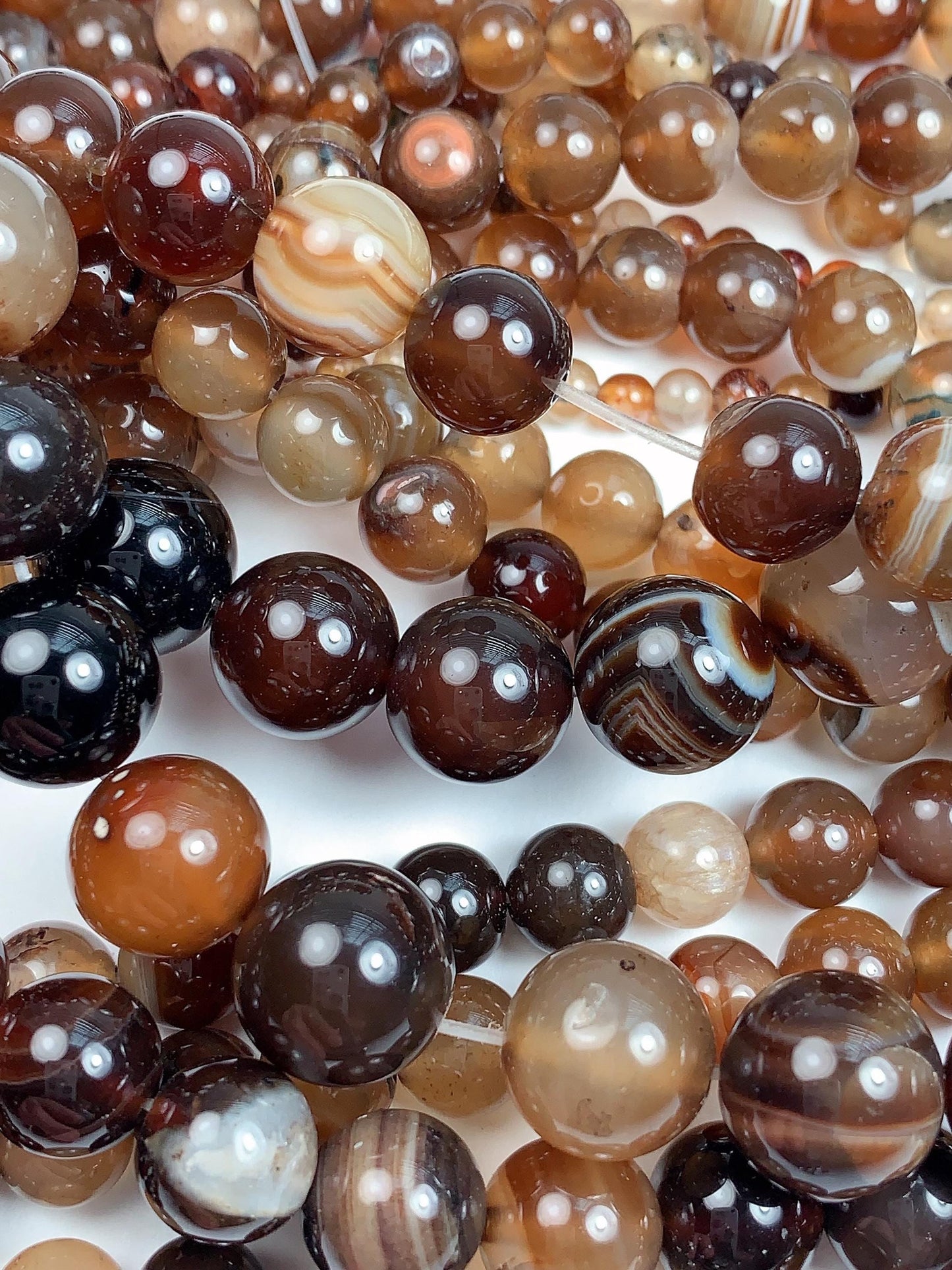Natural Deep Brown Striped Agate Beads: Smooth Round Gemstone Strand