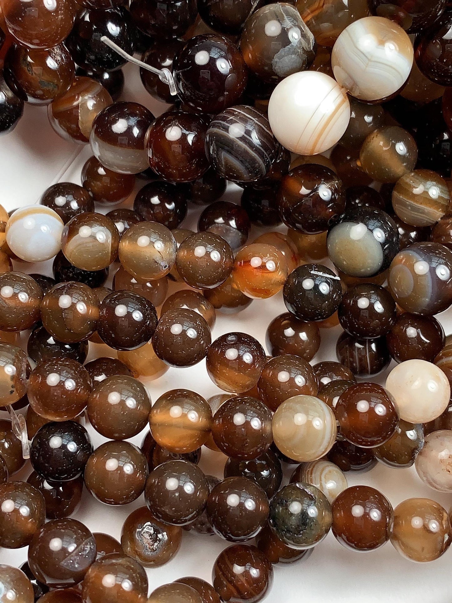 Natural Deep Brown Striped Agate Beads: Smooth Round Gemstone Strand