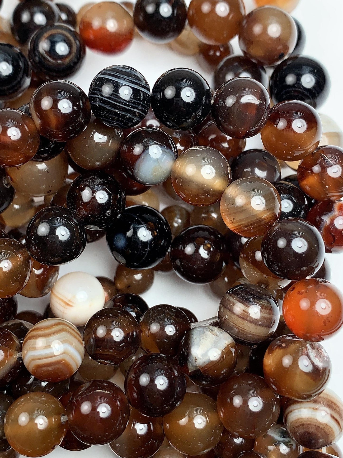 Natural Deep Brown Striped Agate Beads: Smooth Round Gemstone Strand
