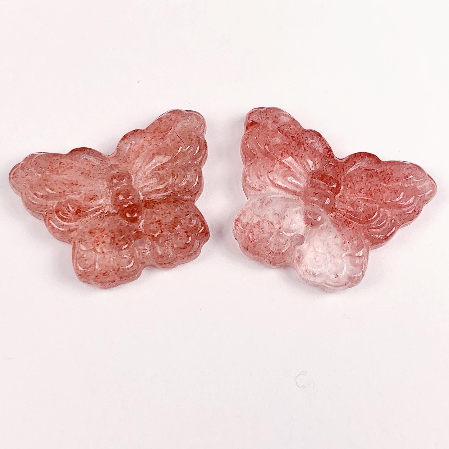 Carved Strawberry Quartz Butterfly Beads: Natural Pink Gemstone (26mm)