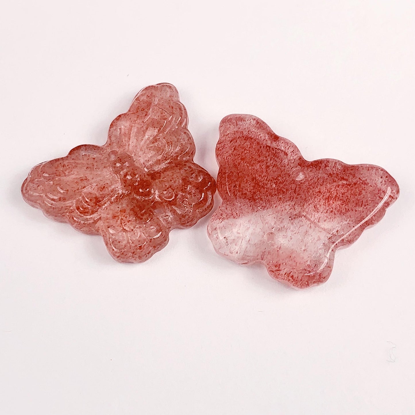 Carved Strawberry Quartz Butterfly Beads: Natural Pink Gemstone (26mm)