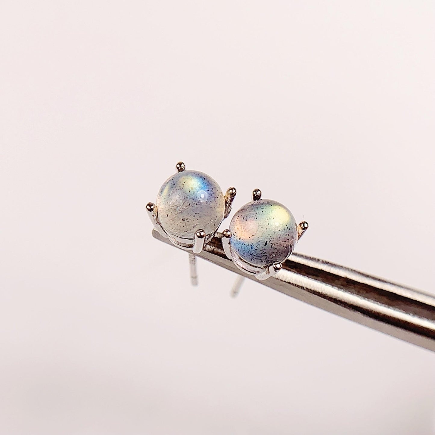 Labradorite Sterling Silver Earrings: 6mm Round, 18k Gold Plated