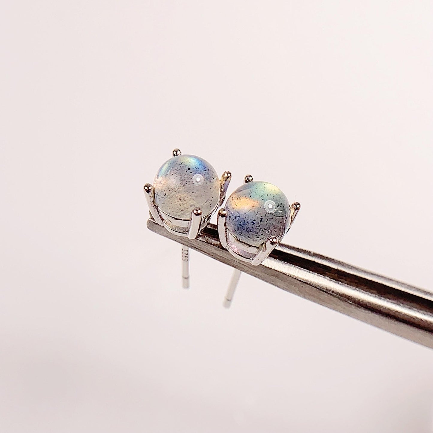 Labradorite Sterling Silver Earrings: 6mm Round, 18k Gold Plated