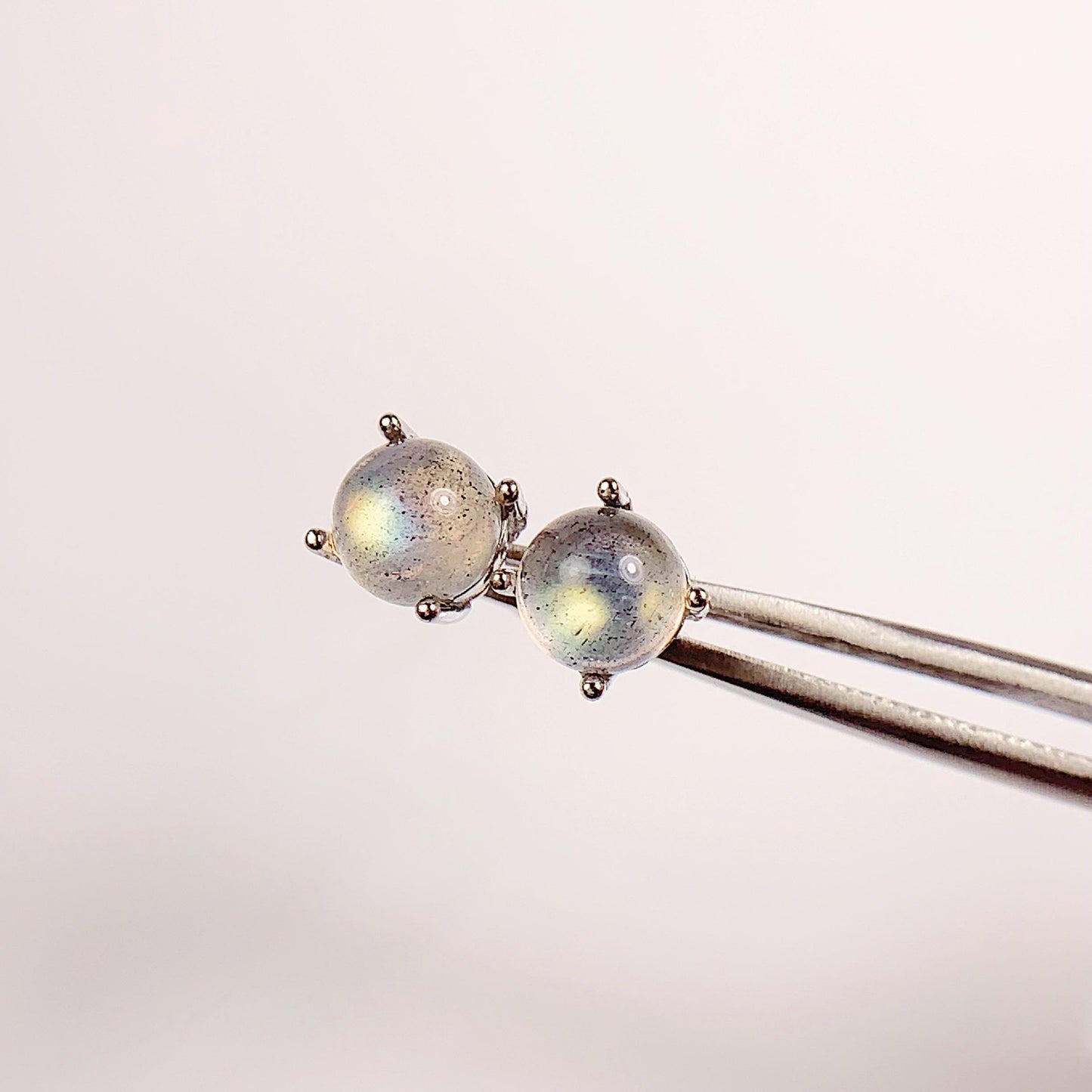 Labradorite Sterling Silver Earrings: 6mm Round, 18k Gold Plated